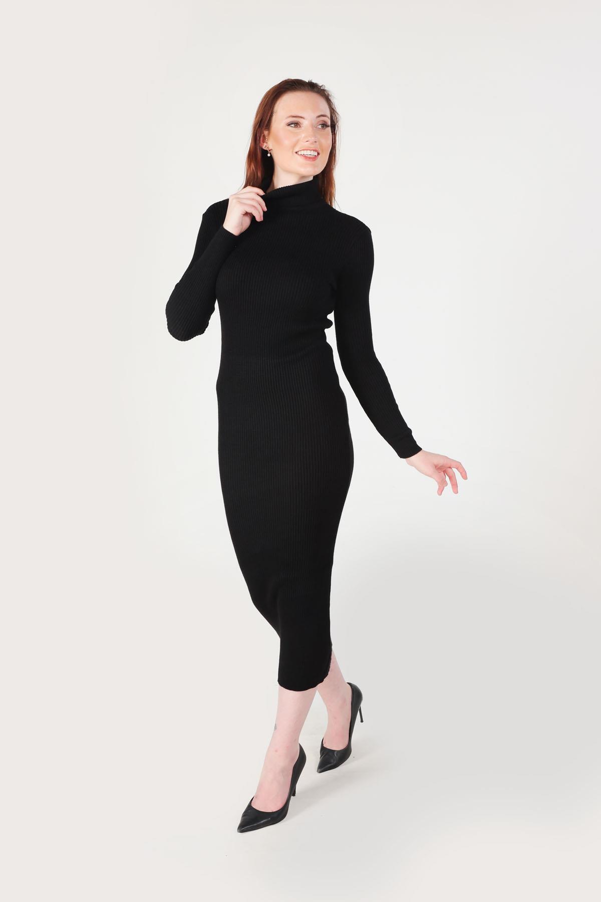 Siyah Balıkçı Yaka Triko Elbise 2630 - 2