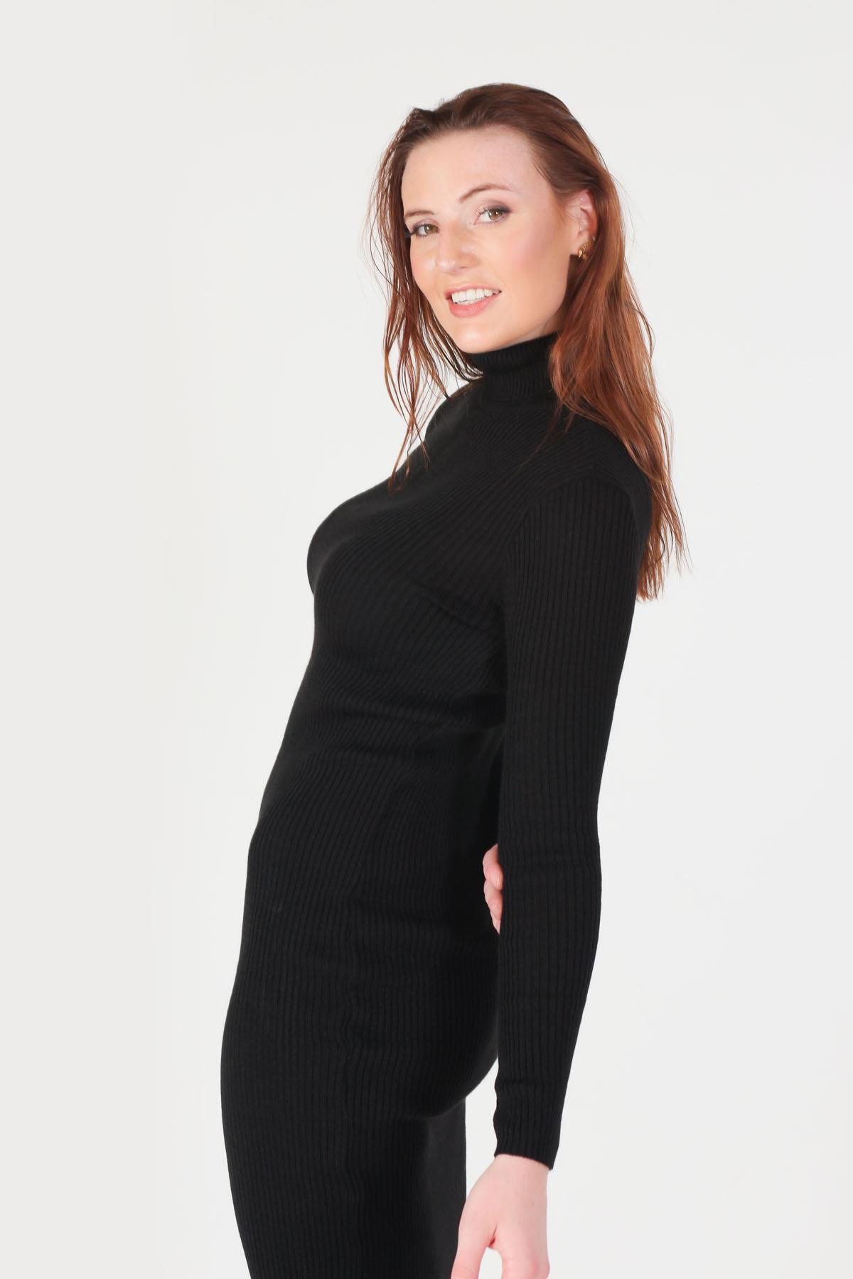 Siyah Balıkçı Yaka Triko Elbise 2630 - 3