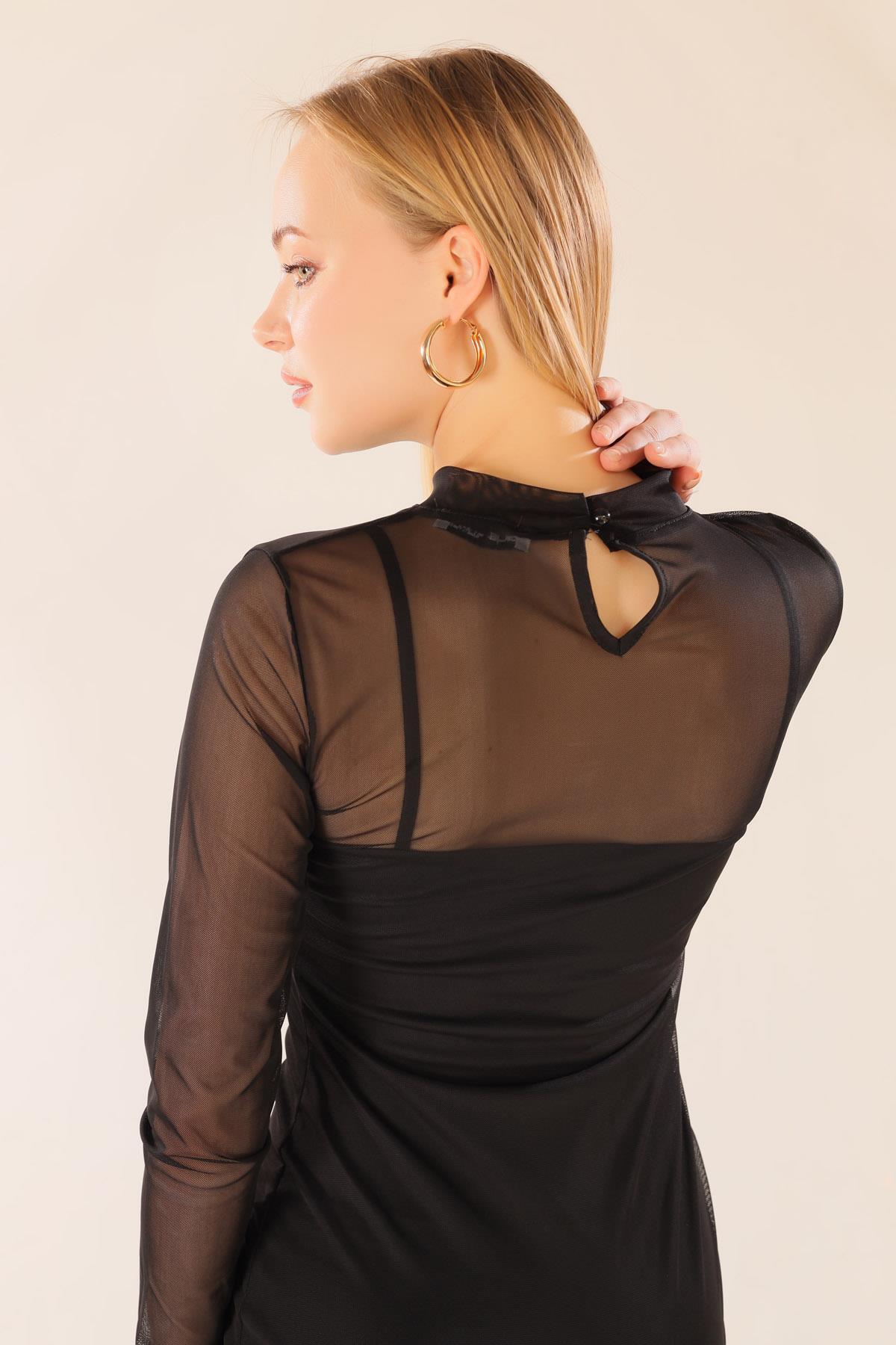 101153 Tül Elbise Siyah - 2