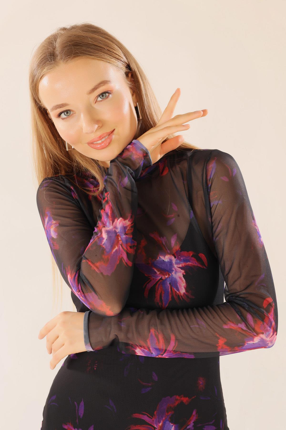 Siyah Dijital Baskı Elbise 101151 - 2