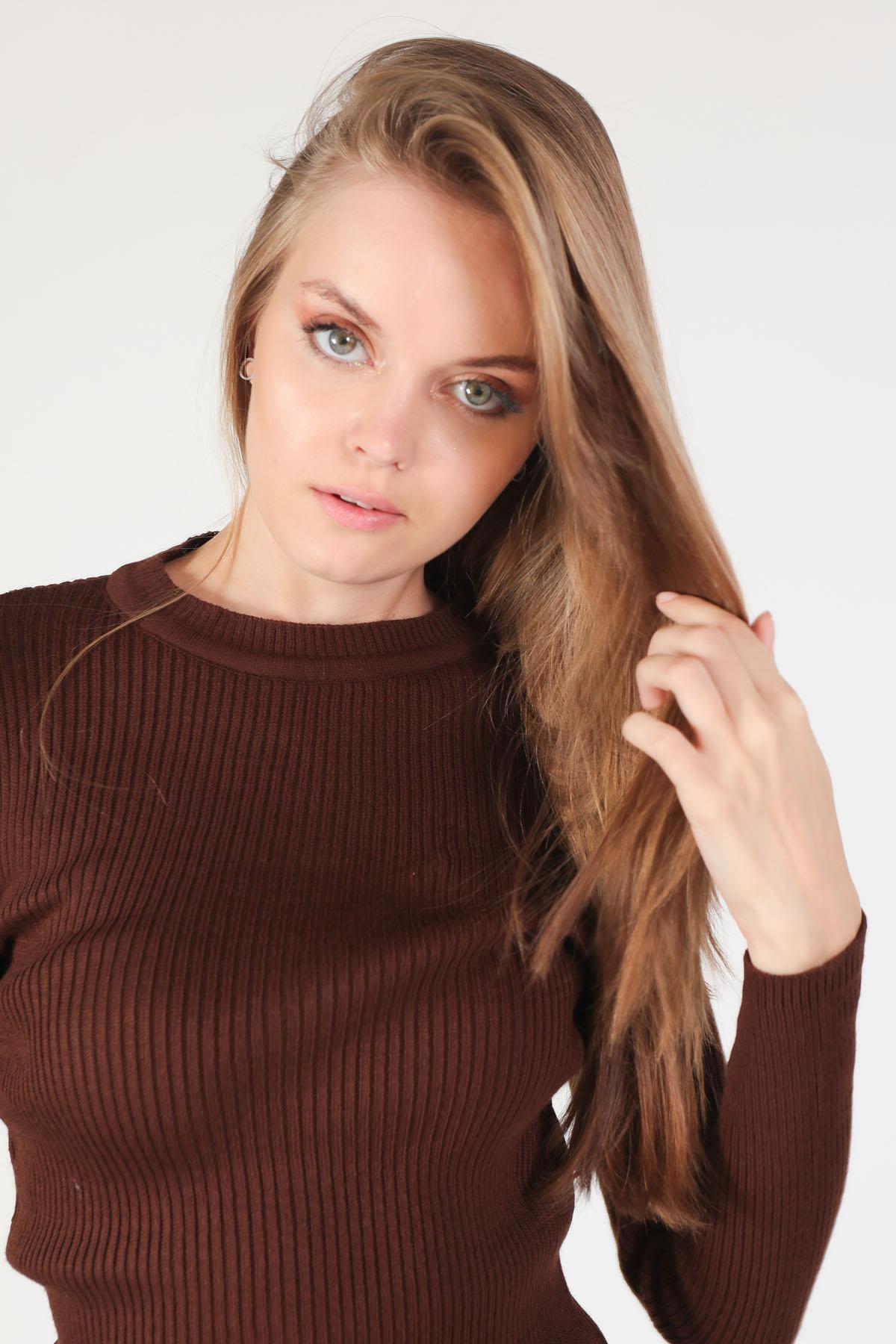 Acı Kahve Fitilli Triko Elbise 2631 - 4