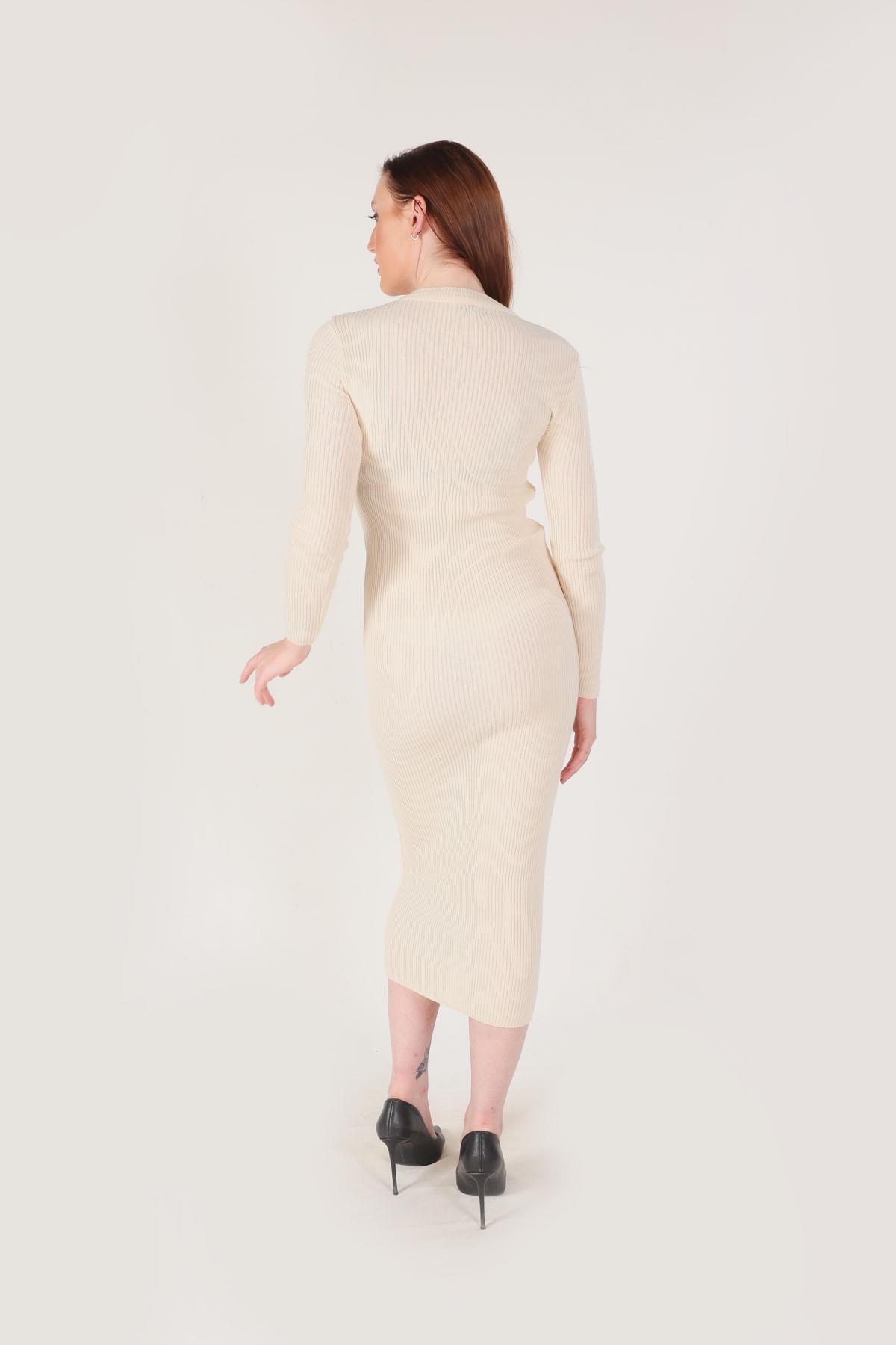 Ekru Fitilli Triko Elbise 2631 - 4