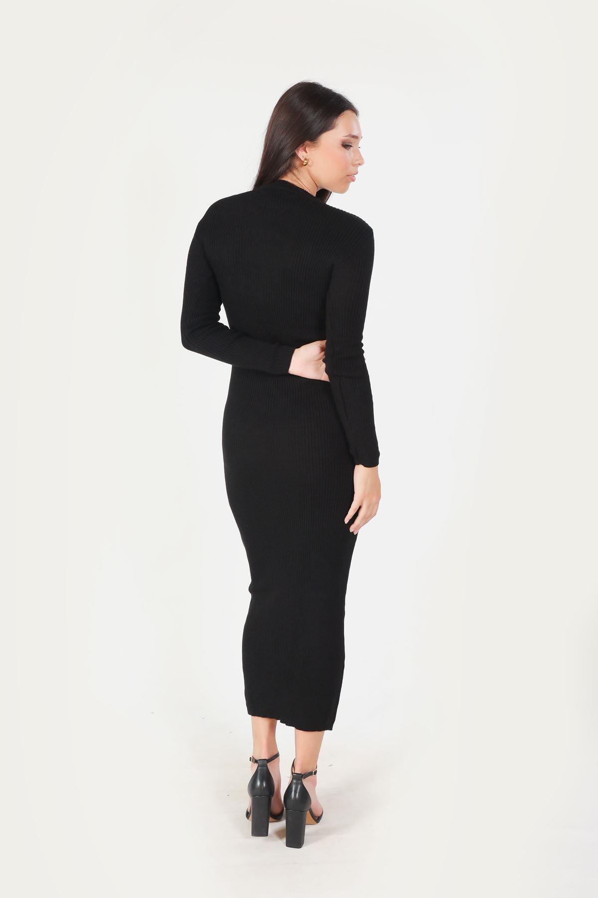 Siyah Fitilli Triko Elbise 2631 - 4