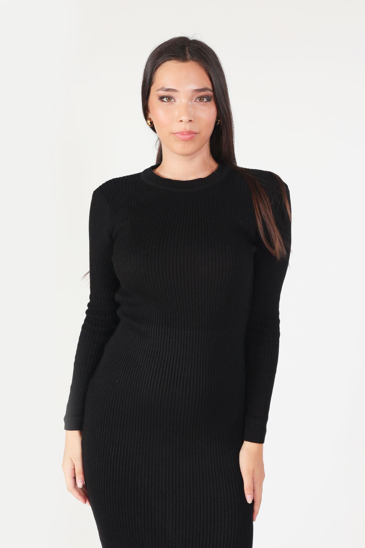 Siyah Fitilli Triko Elbise 2631 - 5