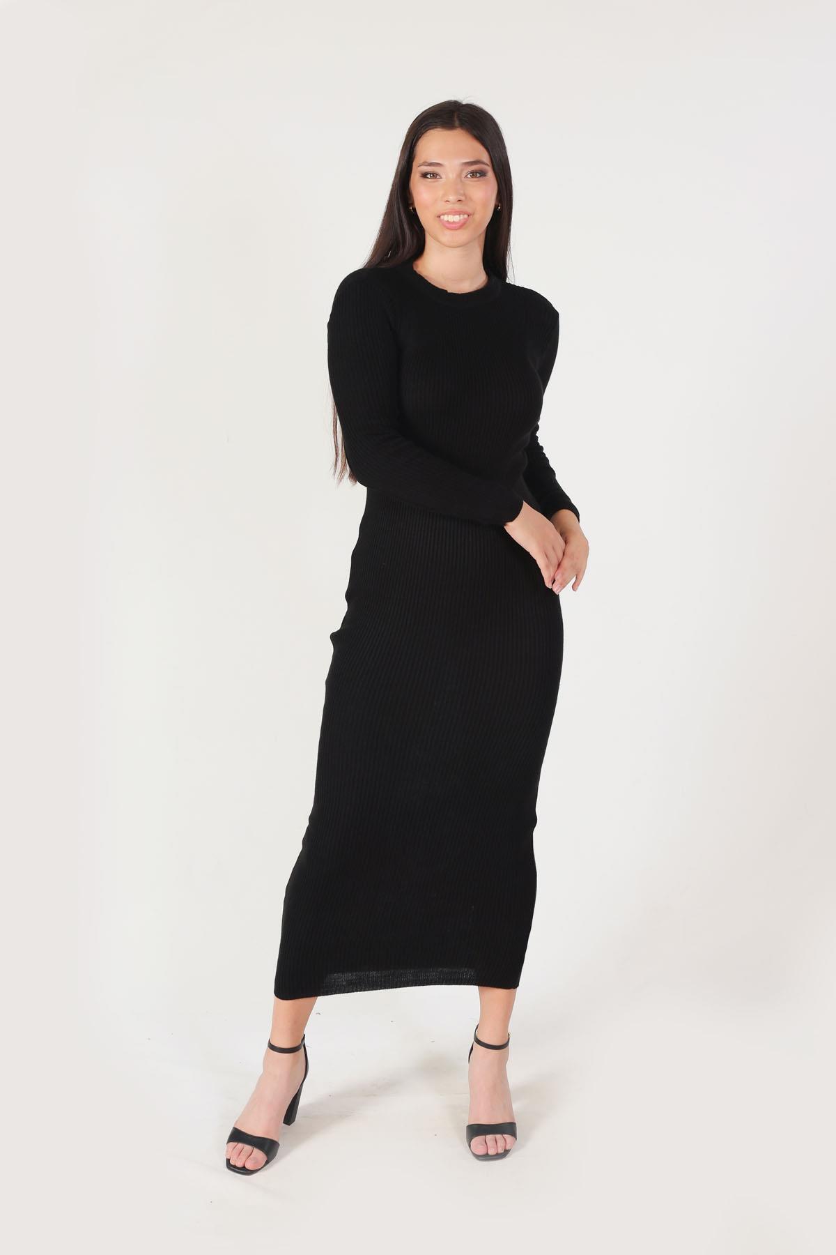 Siyah Fitilli Triko Elbise 2631 - 2