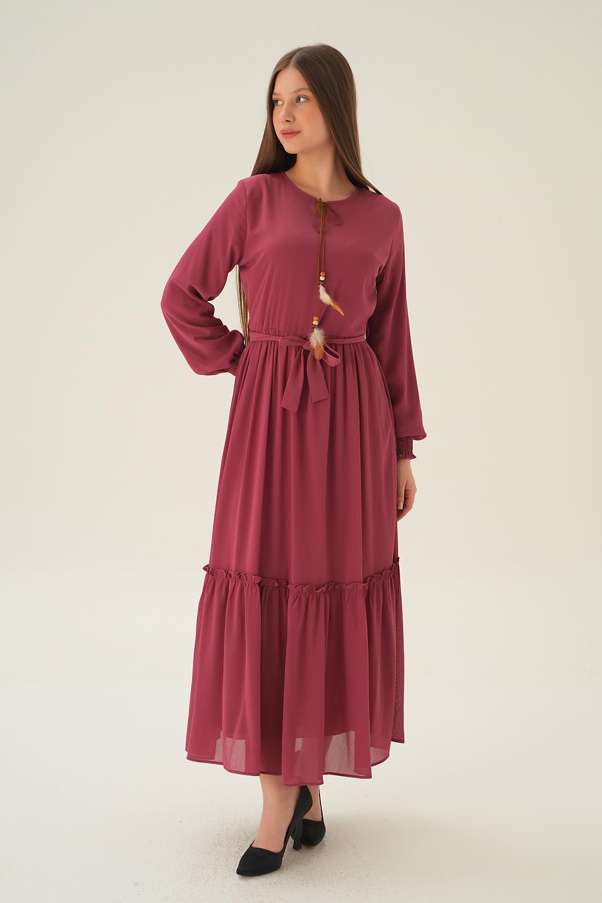 Gül Kol Lastik Uzun Elbise 2634 - 2