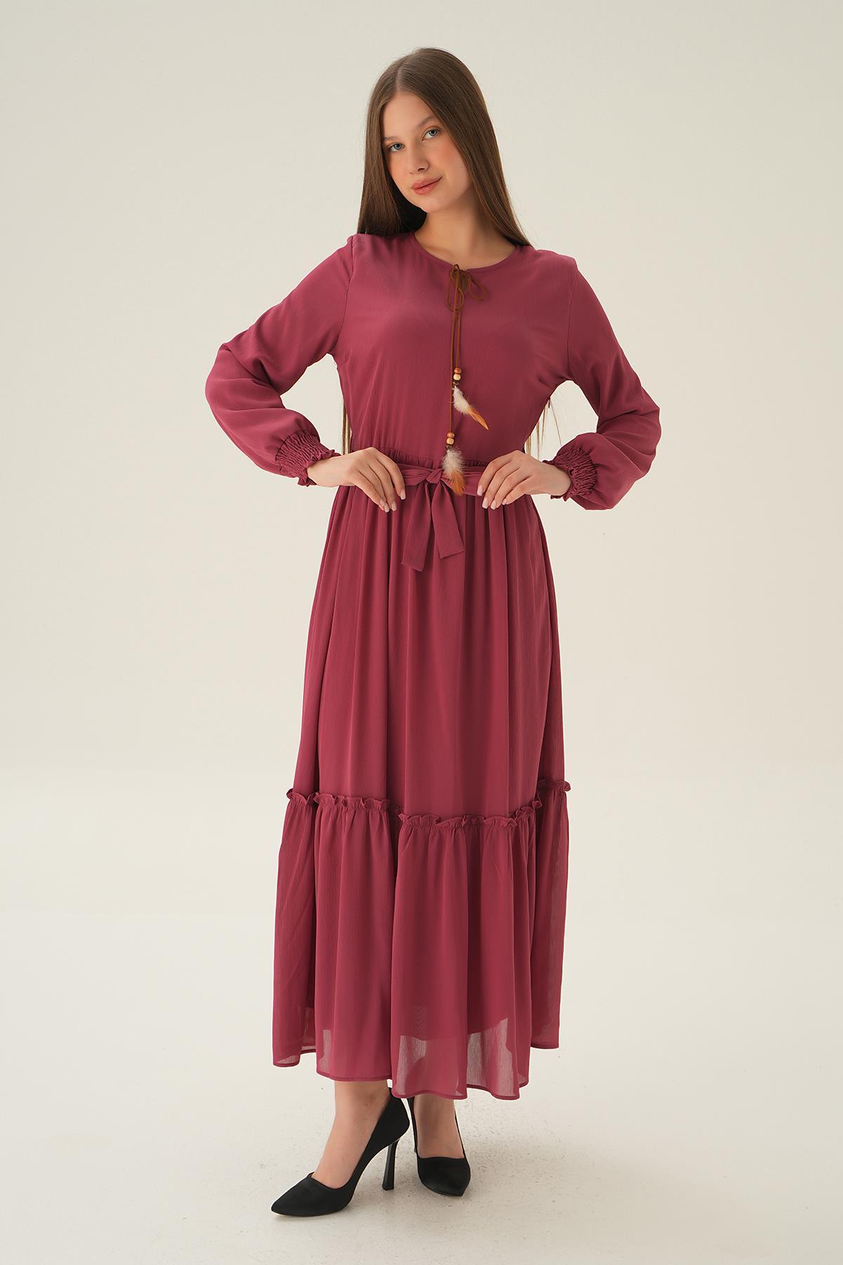 Gül Kol Lastik Uzun Elbise 2634 - 3