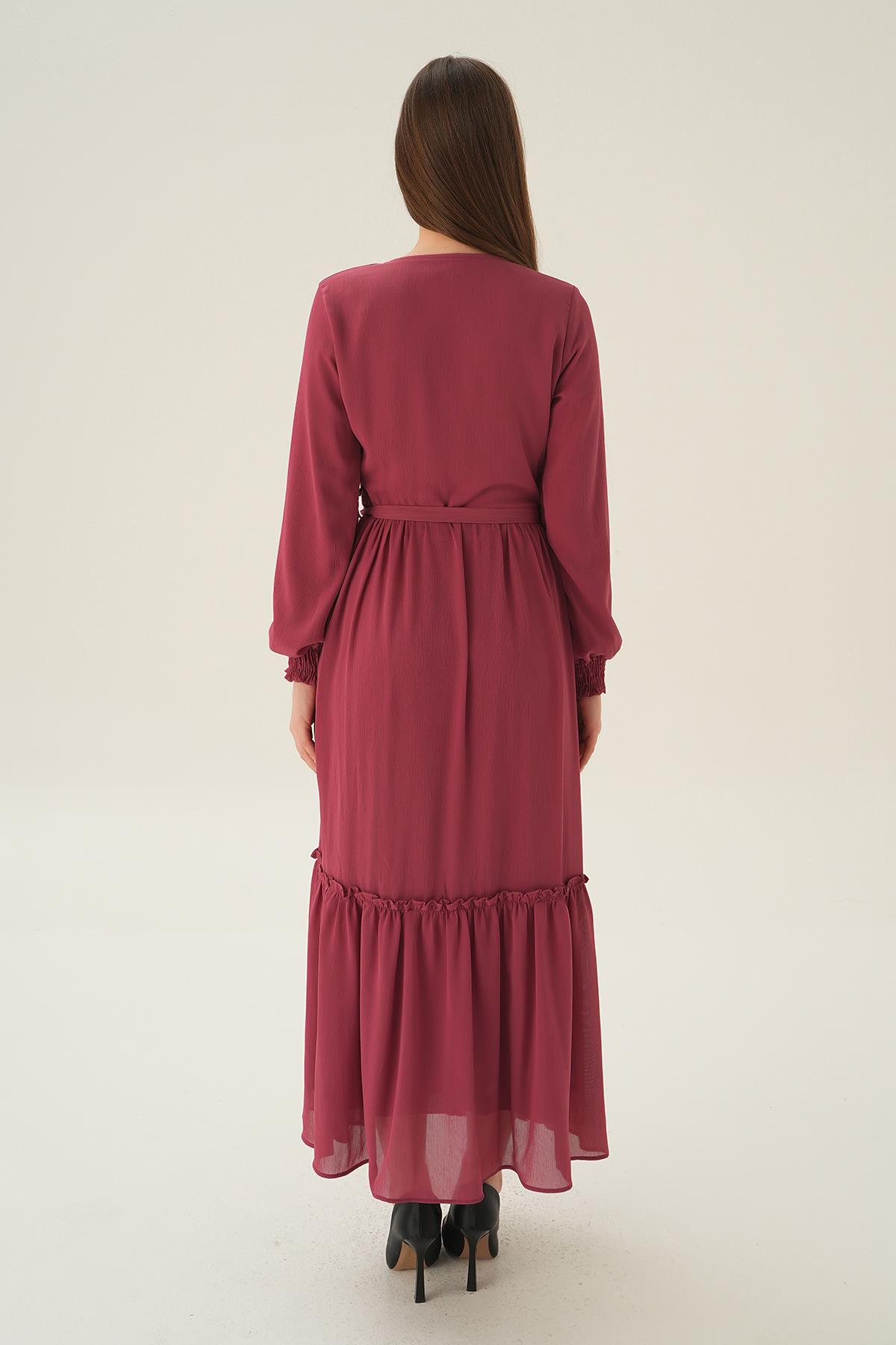 Gül Kol Lastik Uzun Elbise 2634 - 4