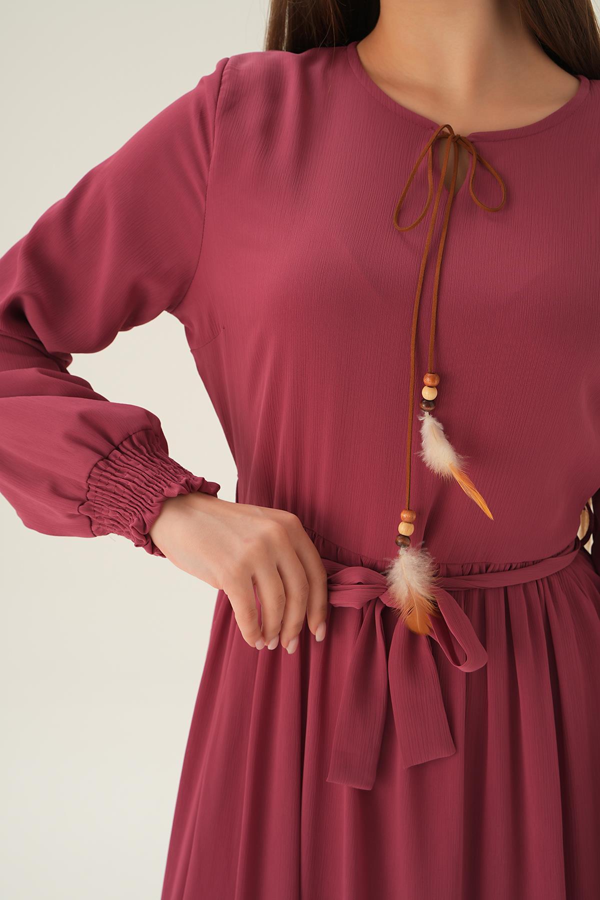 Gül Kol Lastik Uzun Elbise 2634 - 5