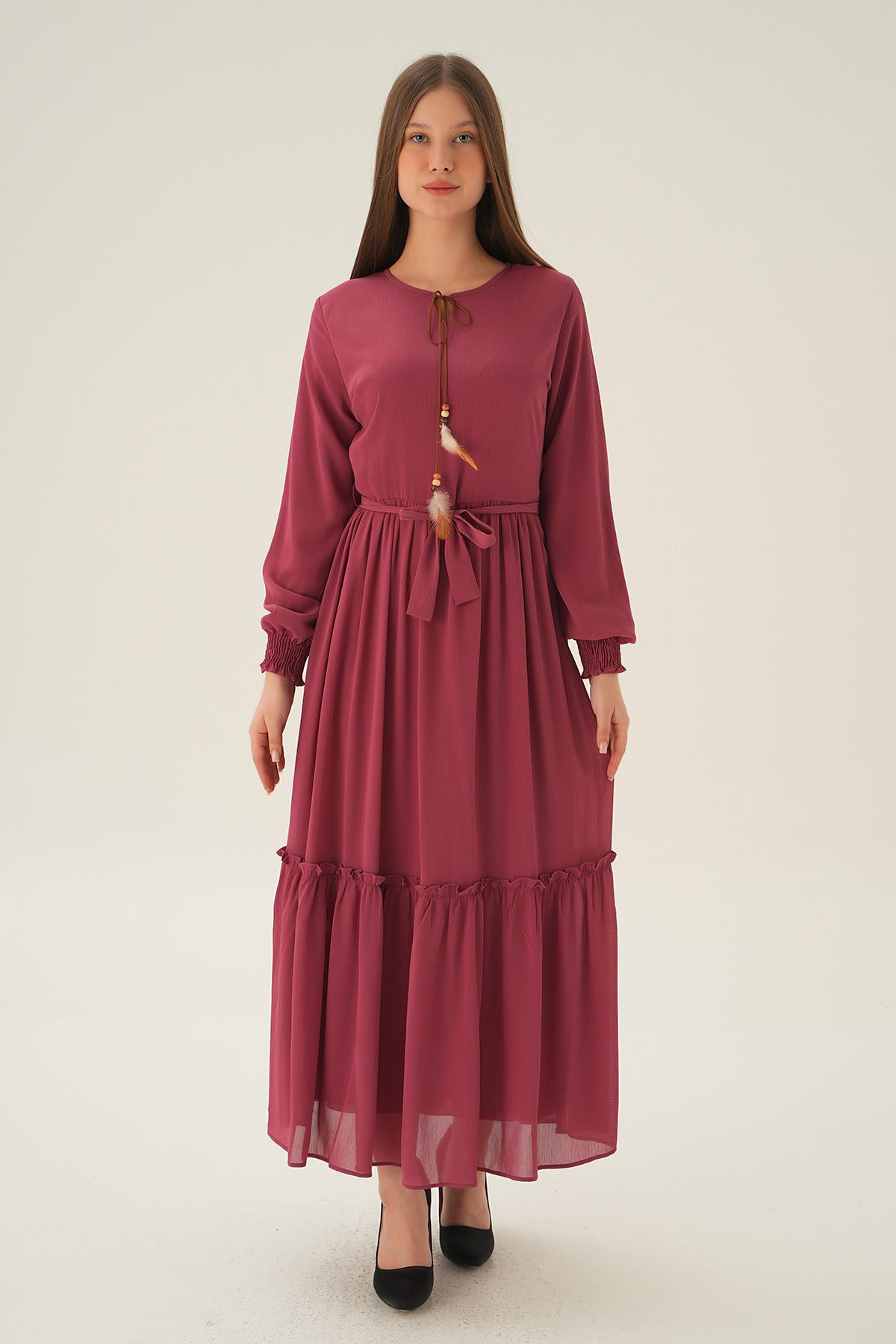 Gül Kol Lastik Uzun Elbise 2634 - 6