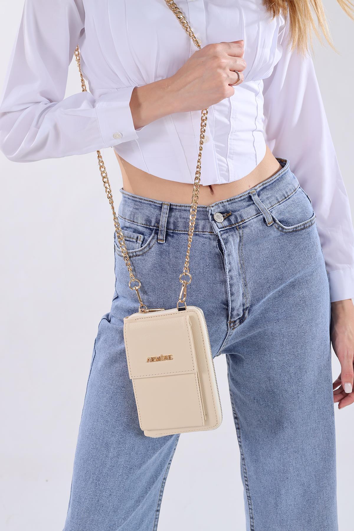 Krem Telefon Bölmeli Çanta 264 - 3