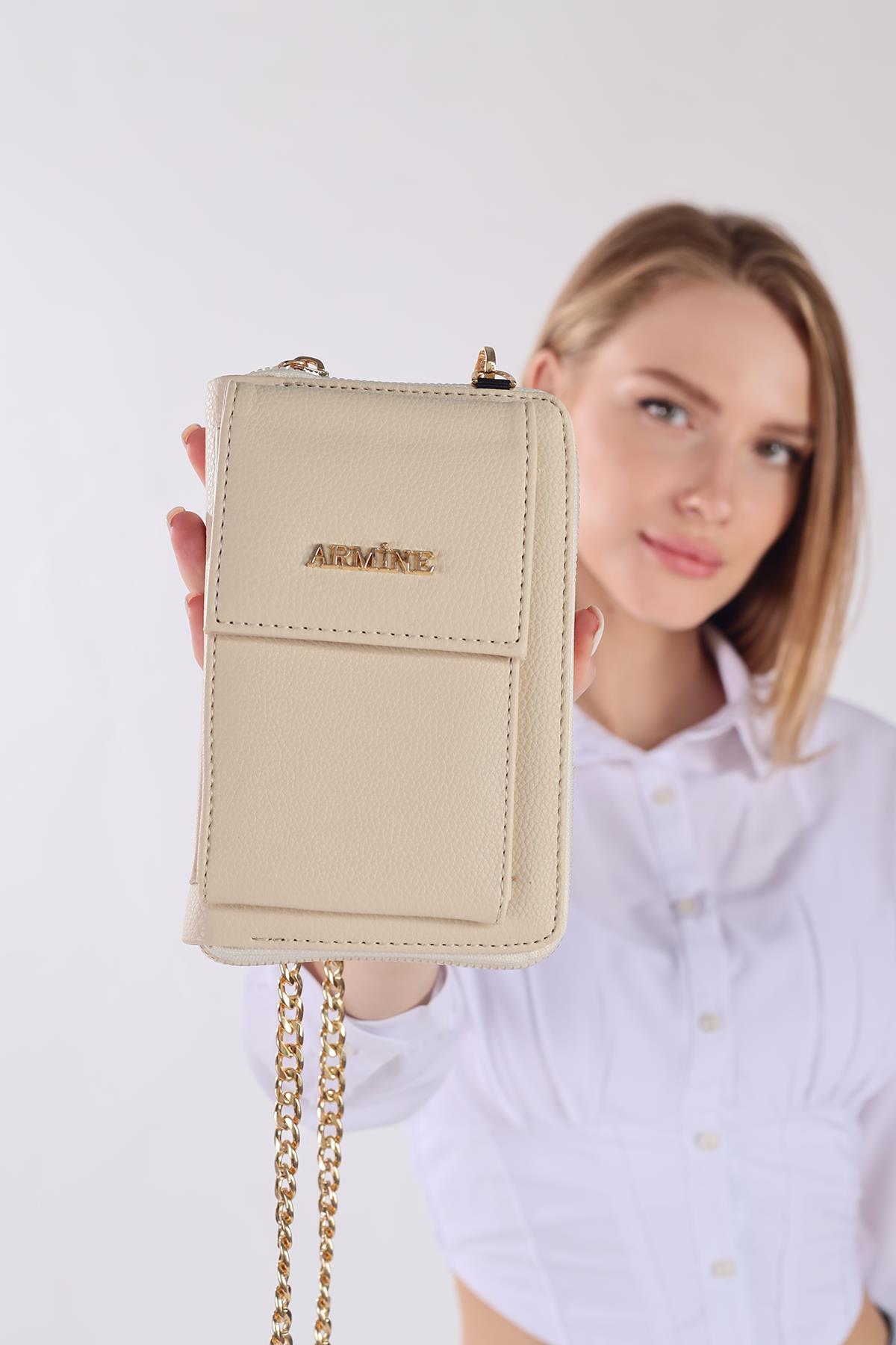 Krem Telefon Bölmeli Çanta 264 - 4