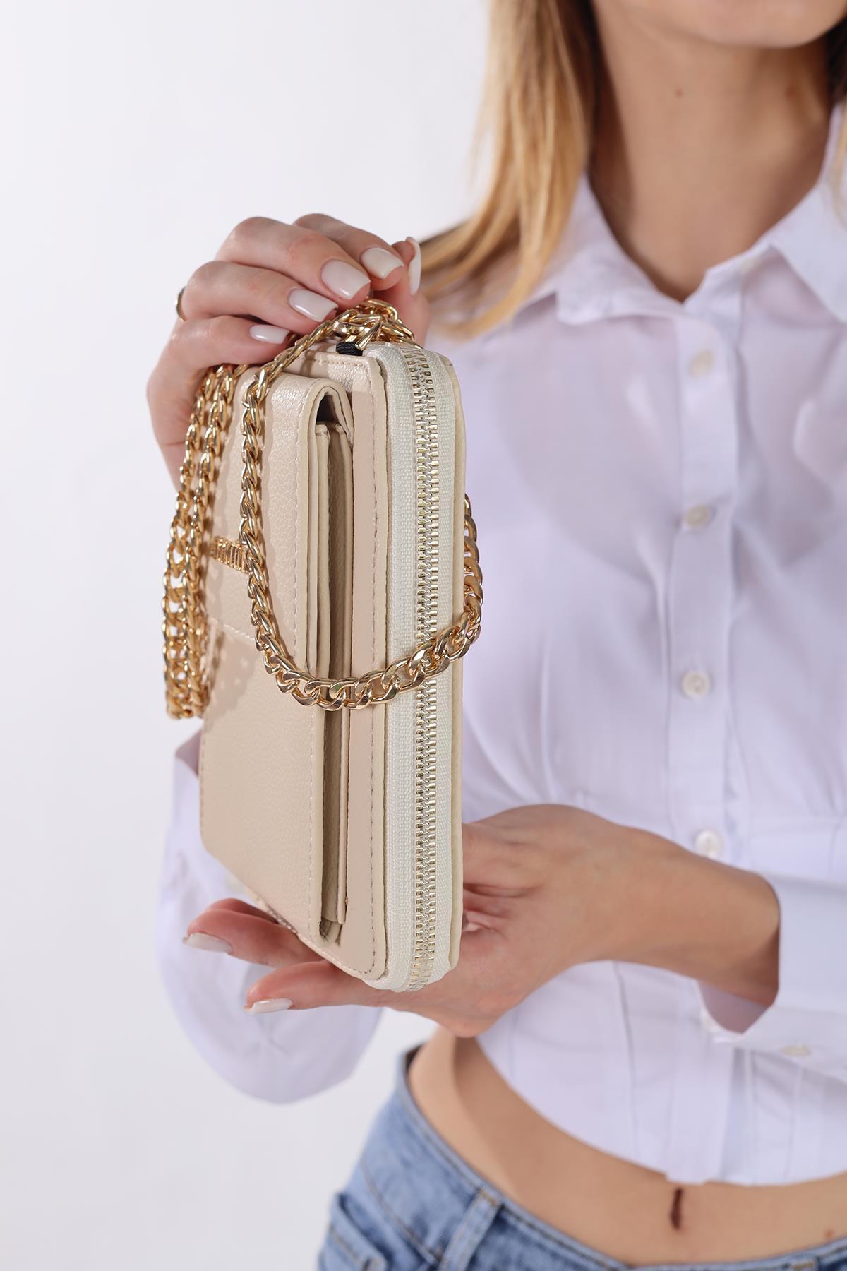 Krem Telefon Bölmeli Çanta 264 - 5