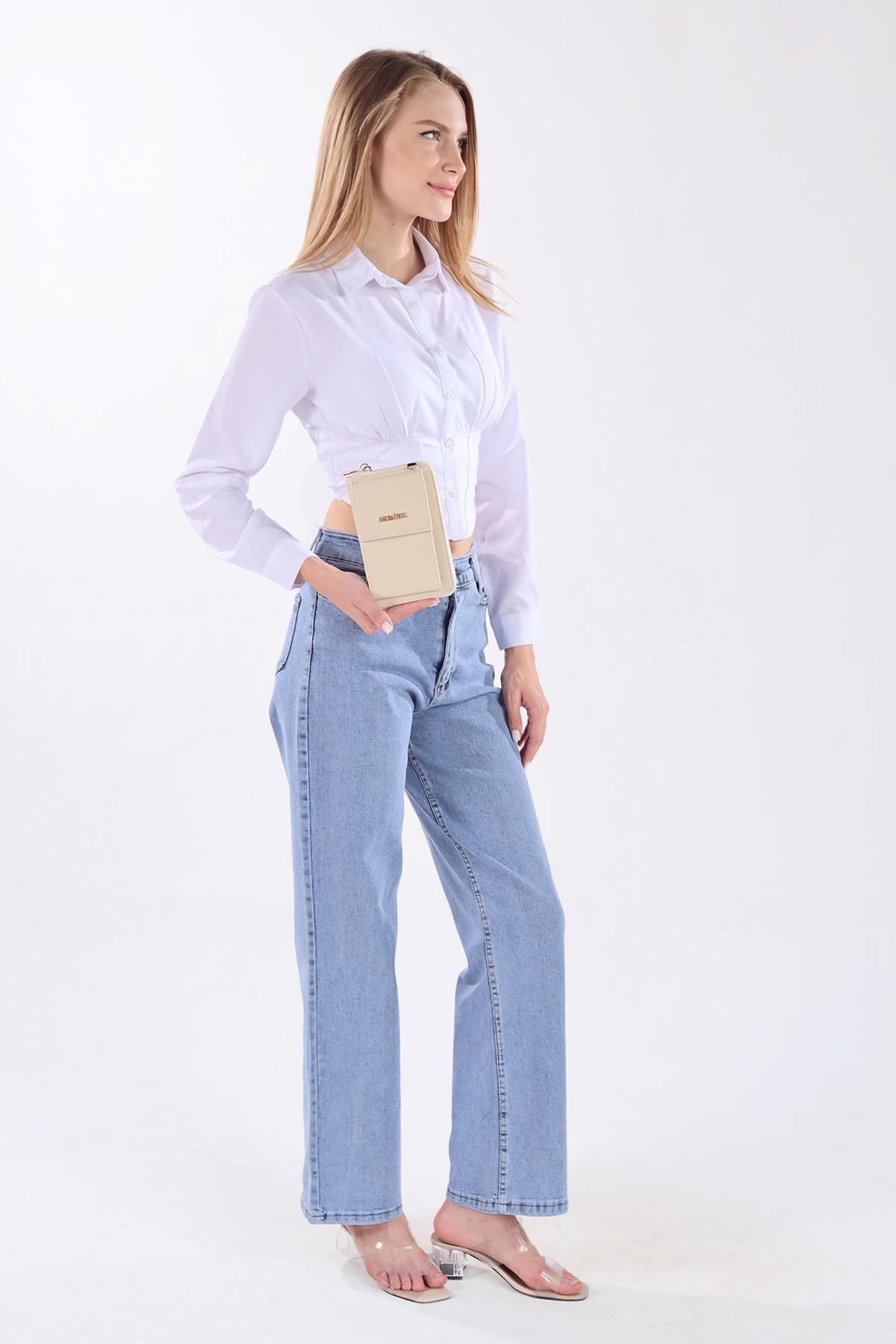 Krem Telefon Bölmeli Çanta 264 - 6