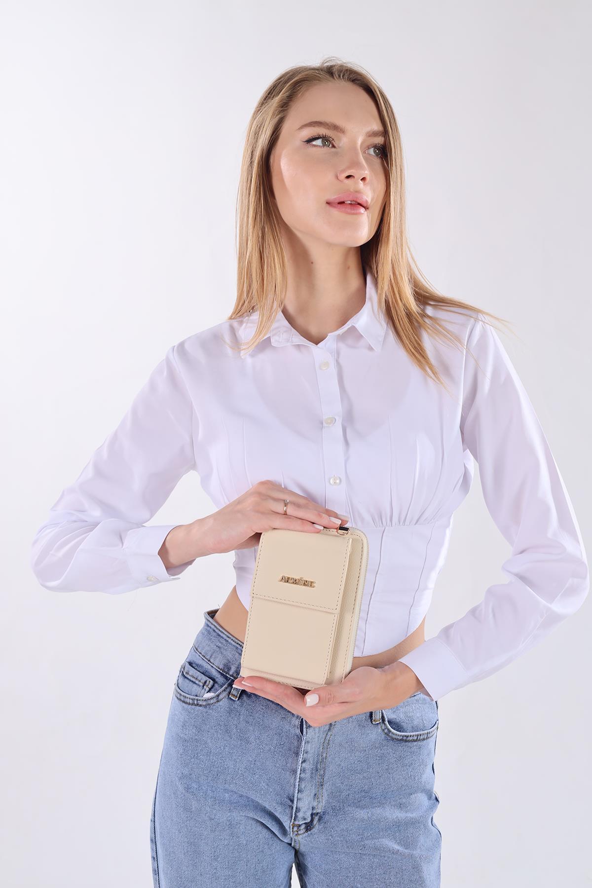 Krem Telefon Bölmeli Çanta 264 - 7