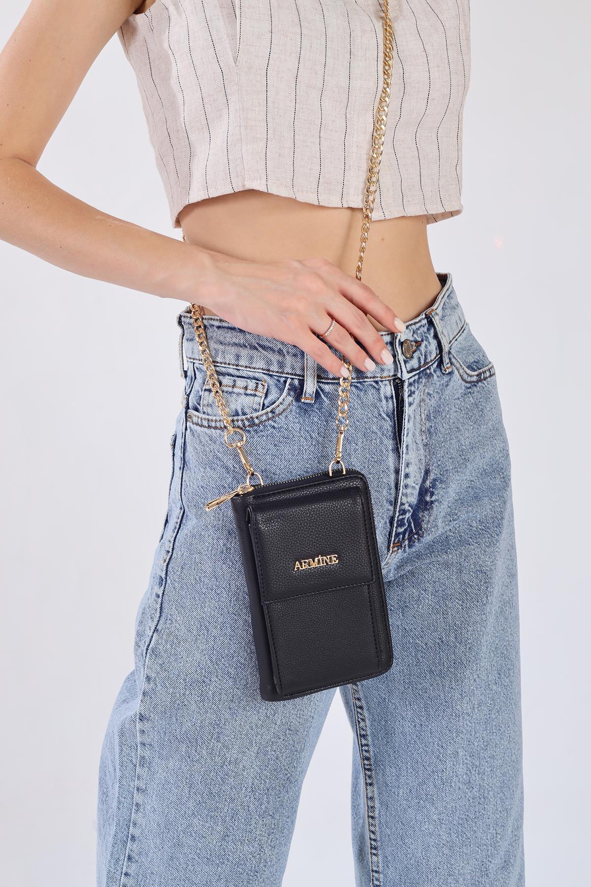 Siyah Telefon Bölmeli Çanta 264 - 5