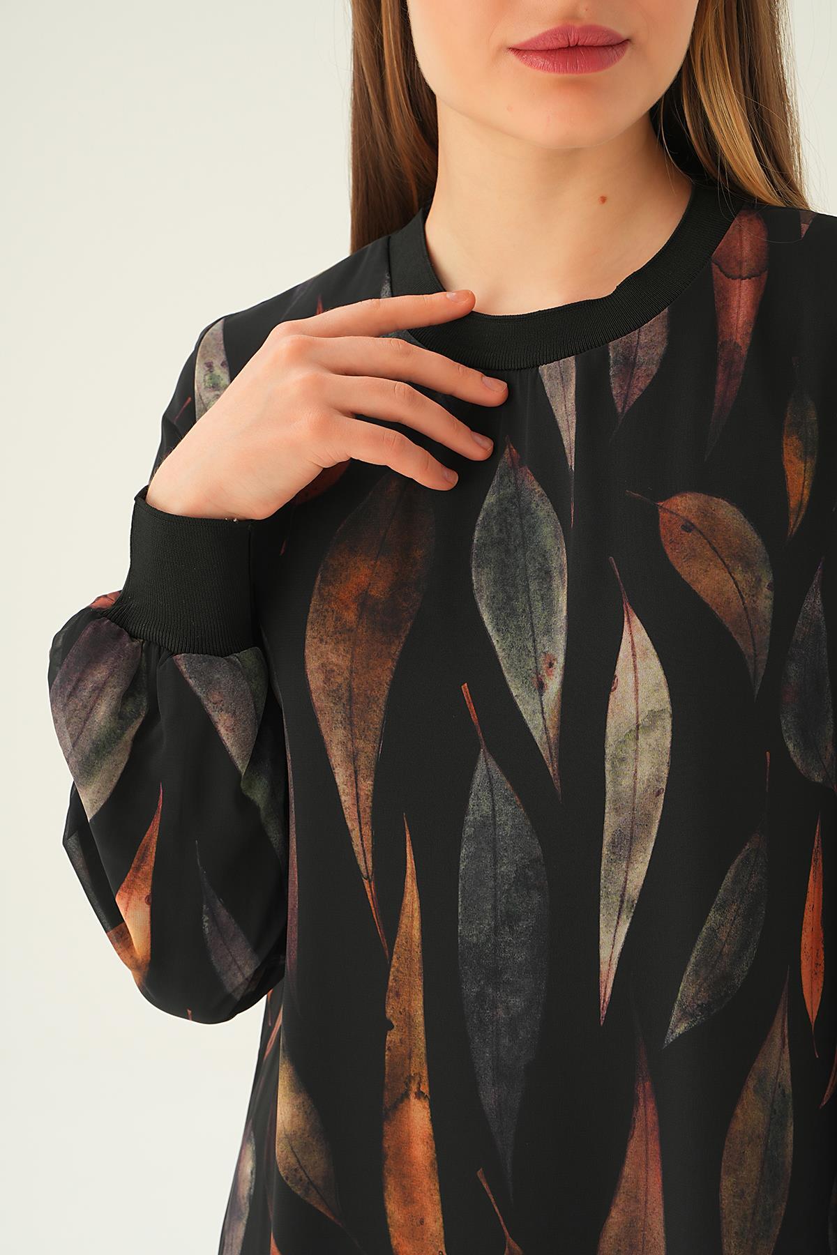 Siyah Desenli Kol Ribana Elbise 2640-1 - 5