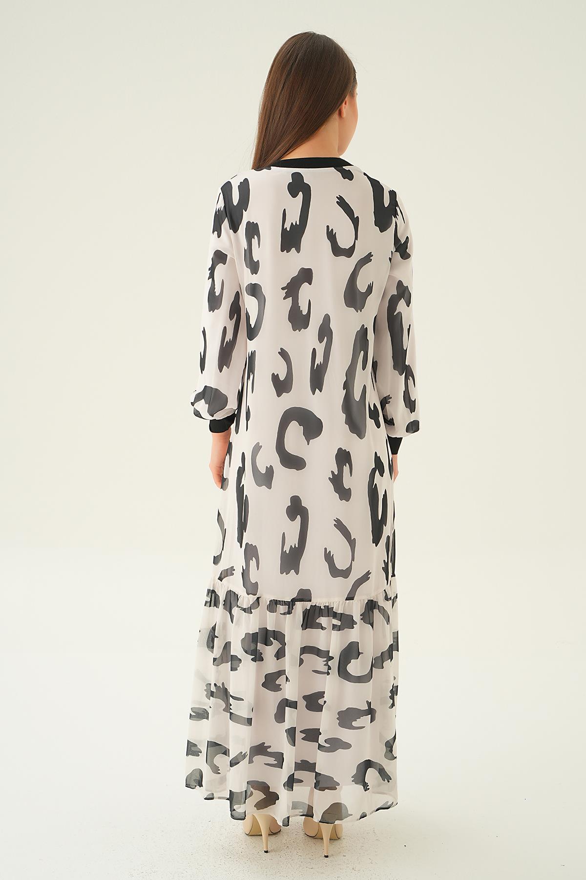 Beyaz Bisiklet Yaka Desenli Elbise 2640 - 5