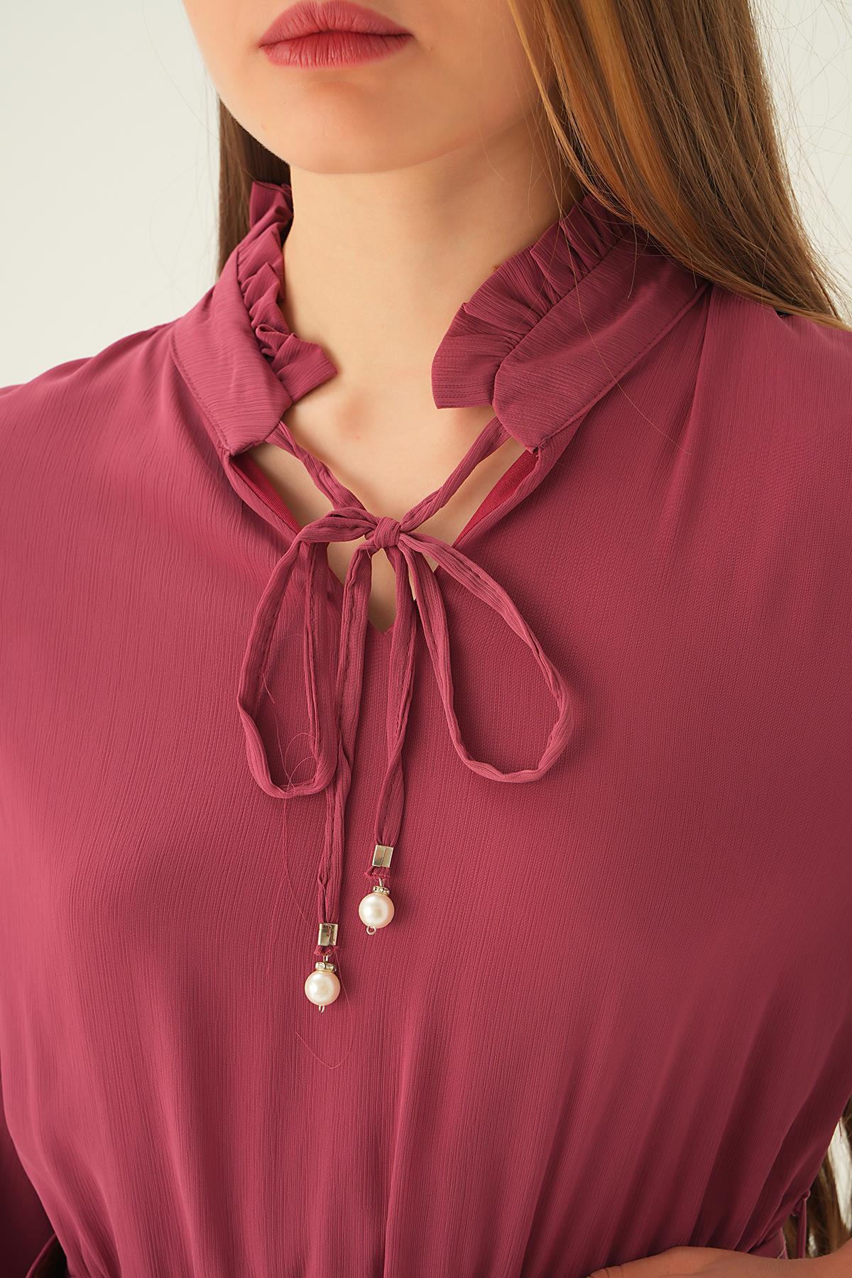 Gül Pliseli Uzun Elbise 2641 - 3