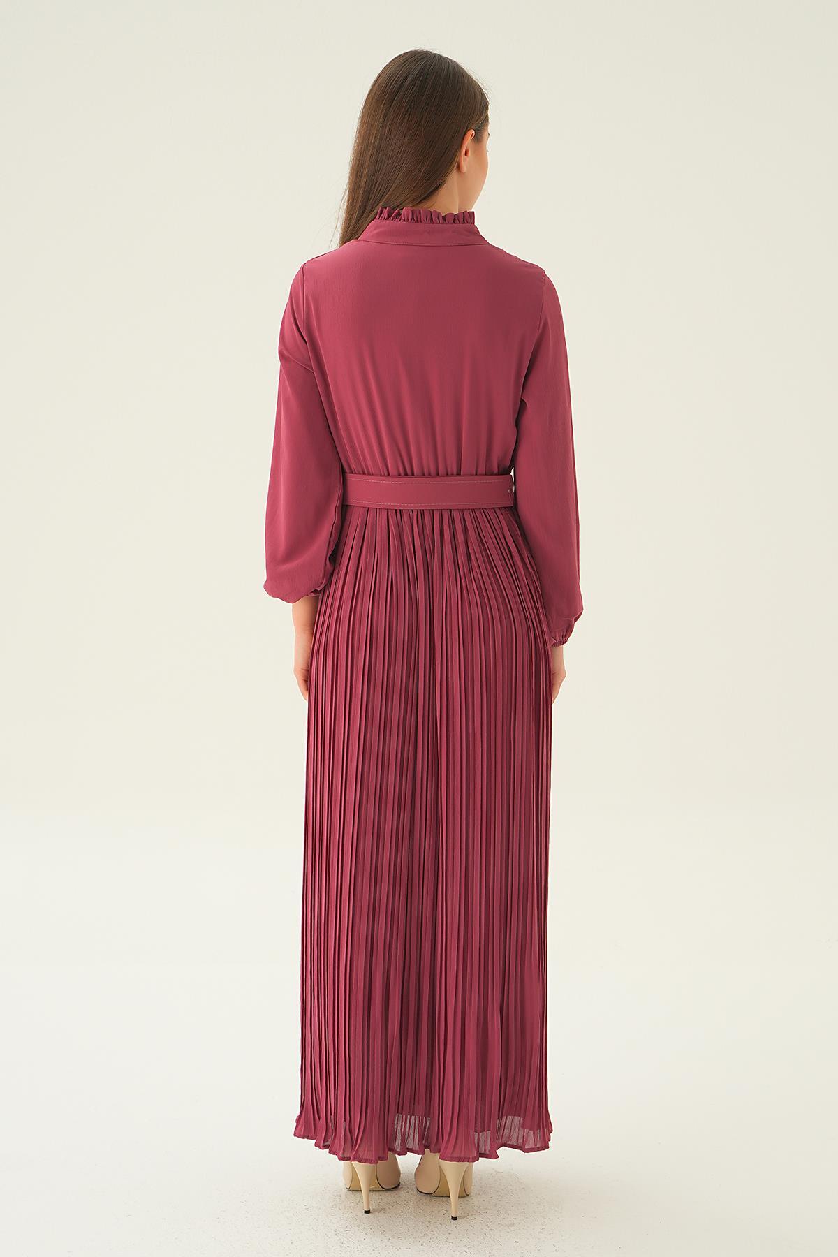 Gül Pliseli Uzun Elbise 2641 - 6