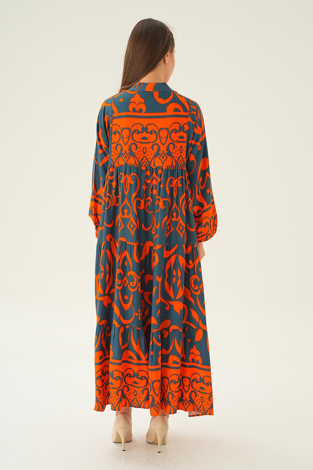 2643 Kruvaze Yaka Desenli Elbise Laci - 4