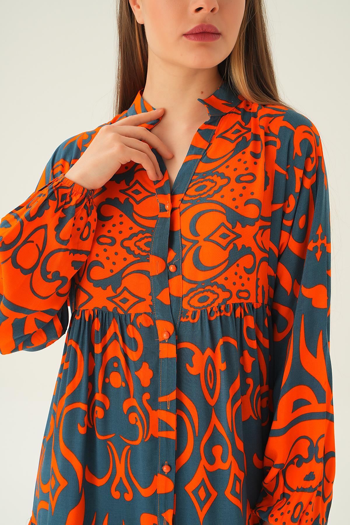 2643 Kruvaze Yaka Desenli Elbise Laci - 5