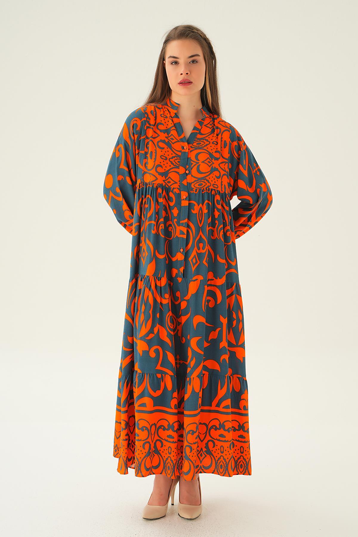 Laci Kruvaze Yaka Desenli Elbise 2643 