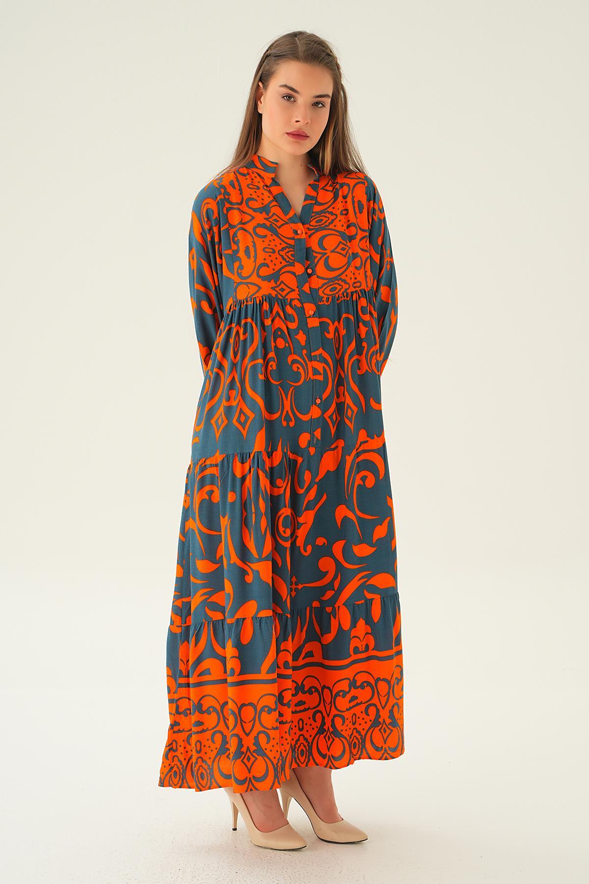 Laci Kruvaze Yaka Desenli Elbise 2643 - 2