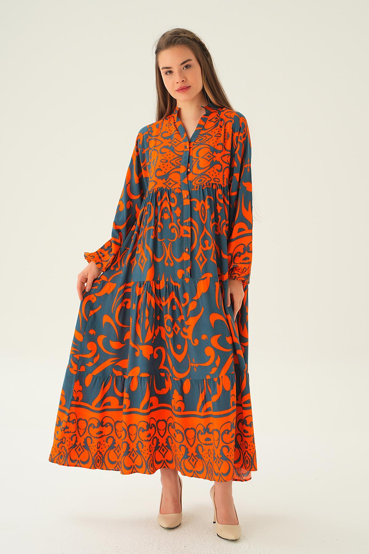 Laci Kruvaze Yaka Desenli Elbise 2643 - 6