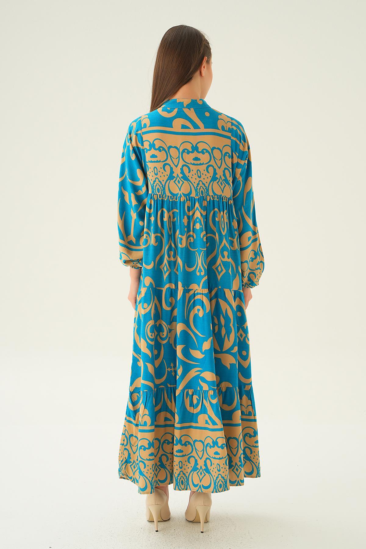 Saks Kruvaze Yaka Desenli Elbise 2643 - 4