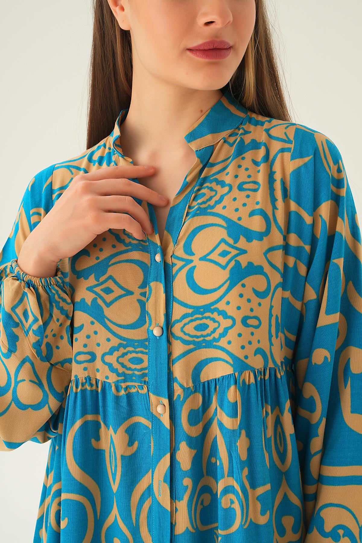 Saks Kruvaze Yaka Desenli Elbise 2643 - 6