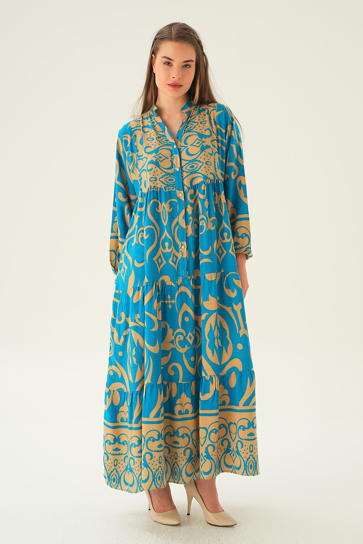 Saks Kruvaze Yaka Desenli Elbise 2643 - 2