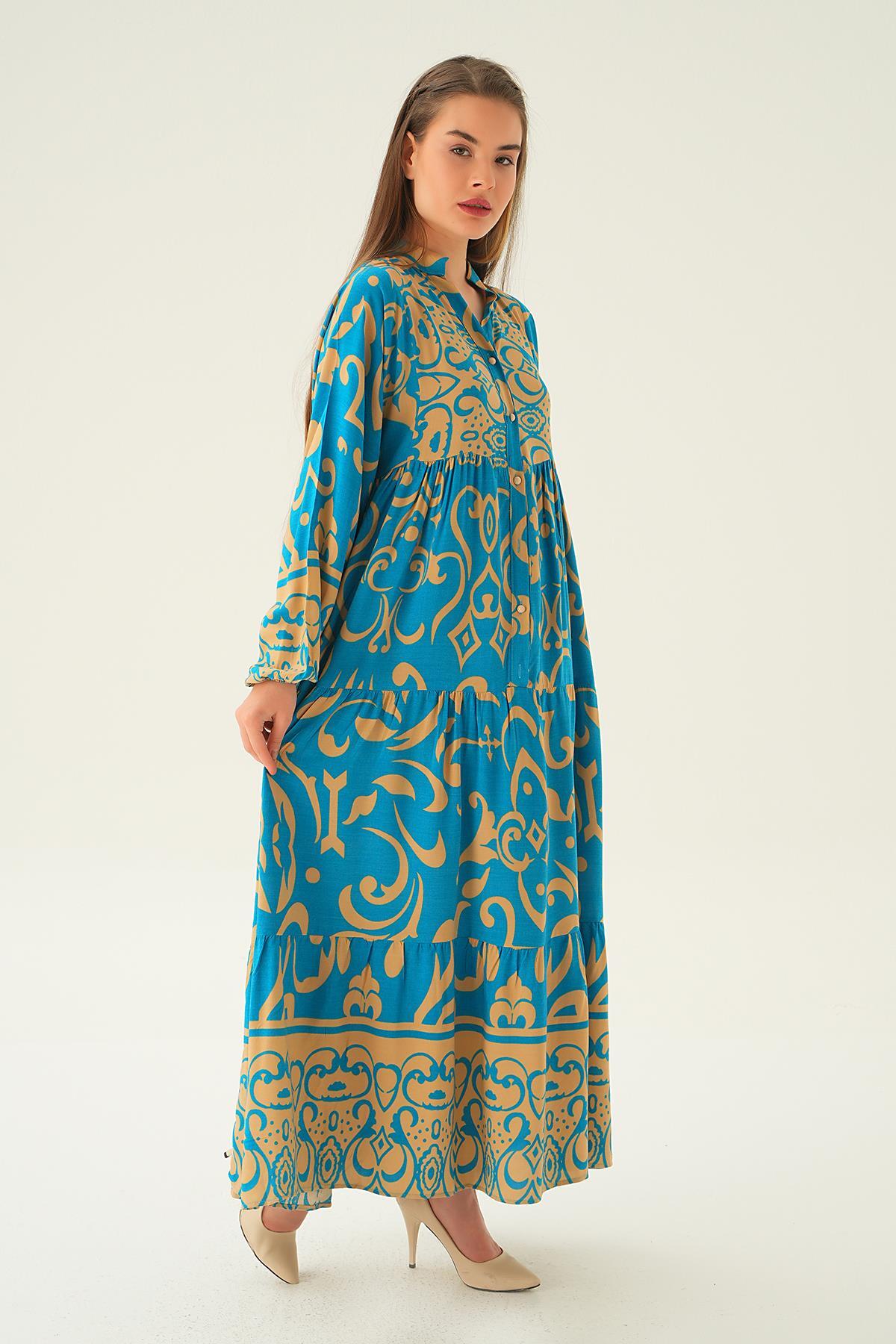 Saks Kruvaze Yaka Desenli Elbise 2643 - 3
