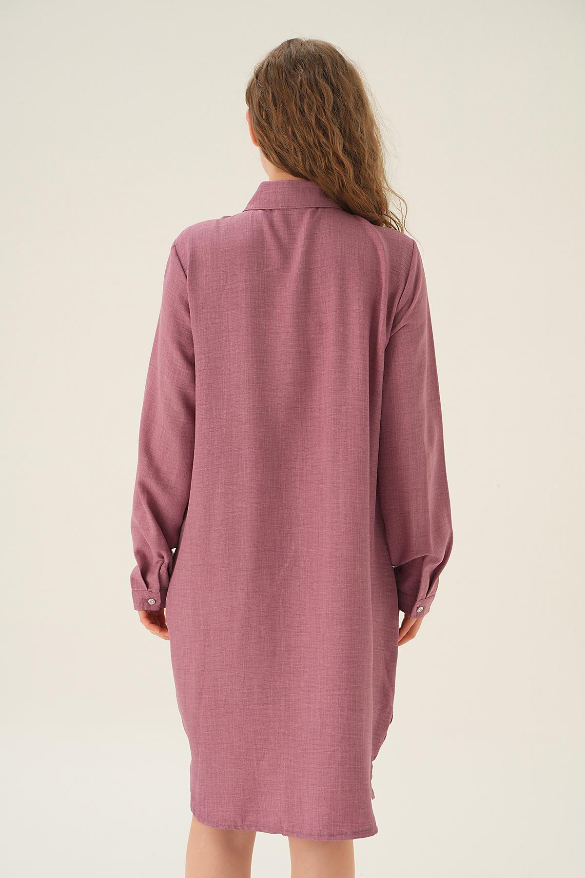 26515 Göğüs Etek Detay Tunik Gül - 3