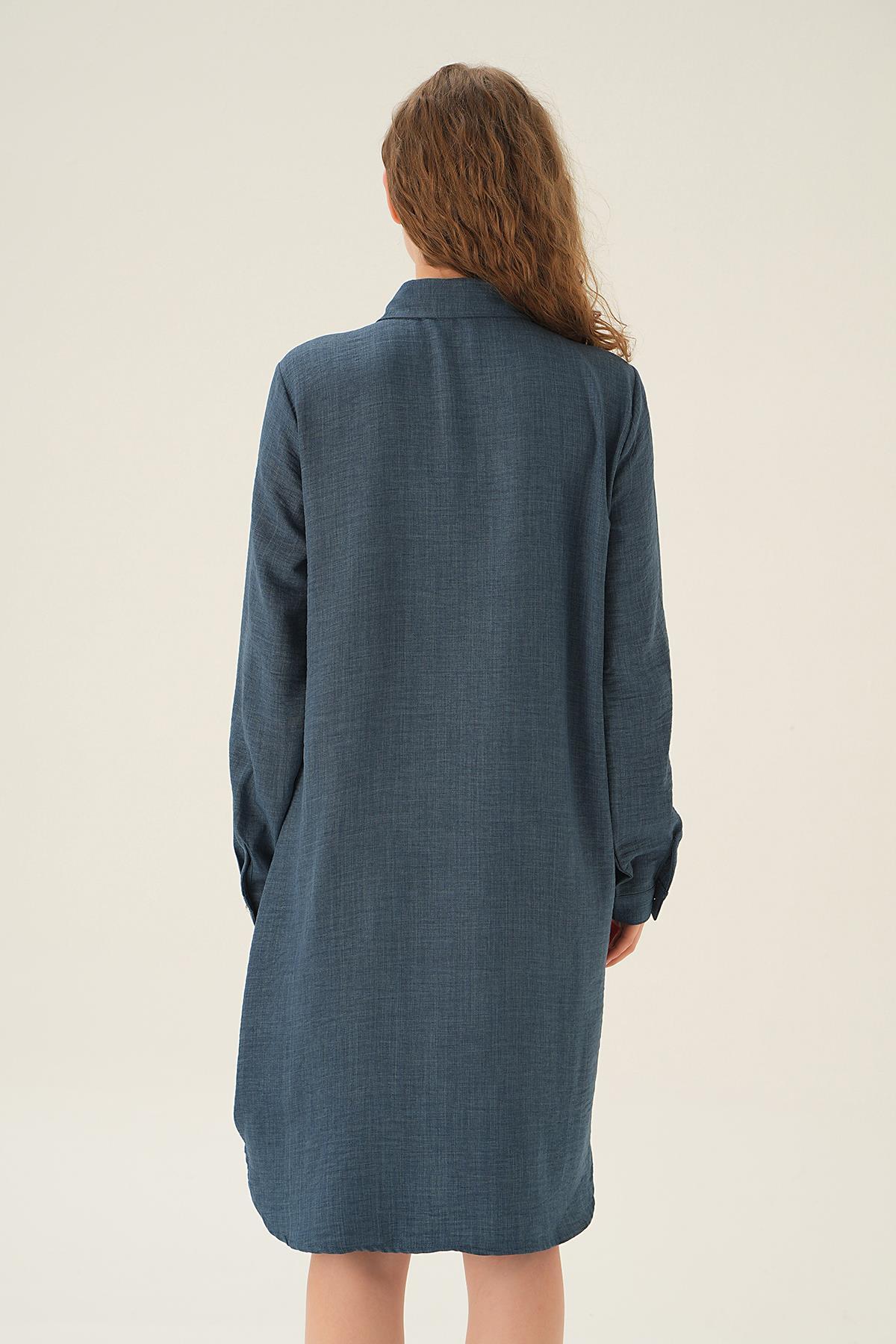 26515 Göğüs Etek Detay Tunik İndigo - 3