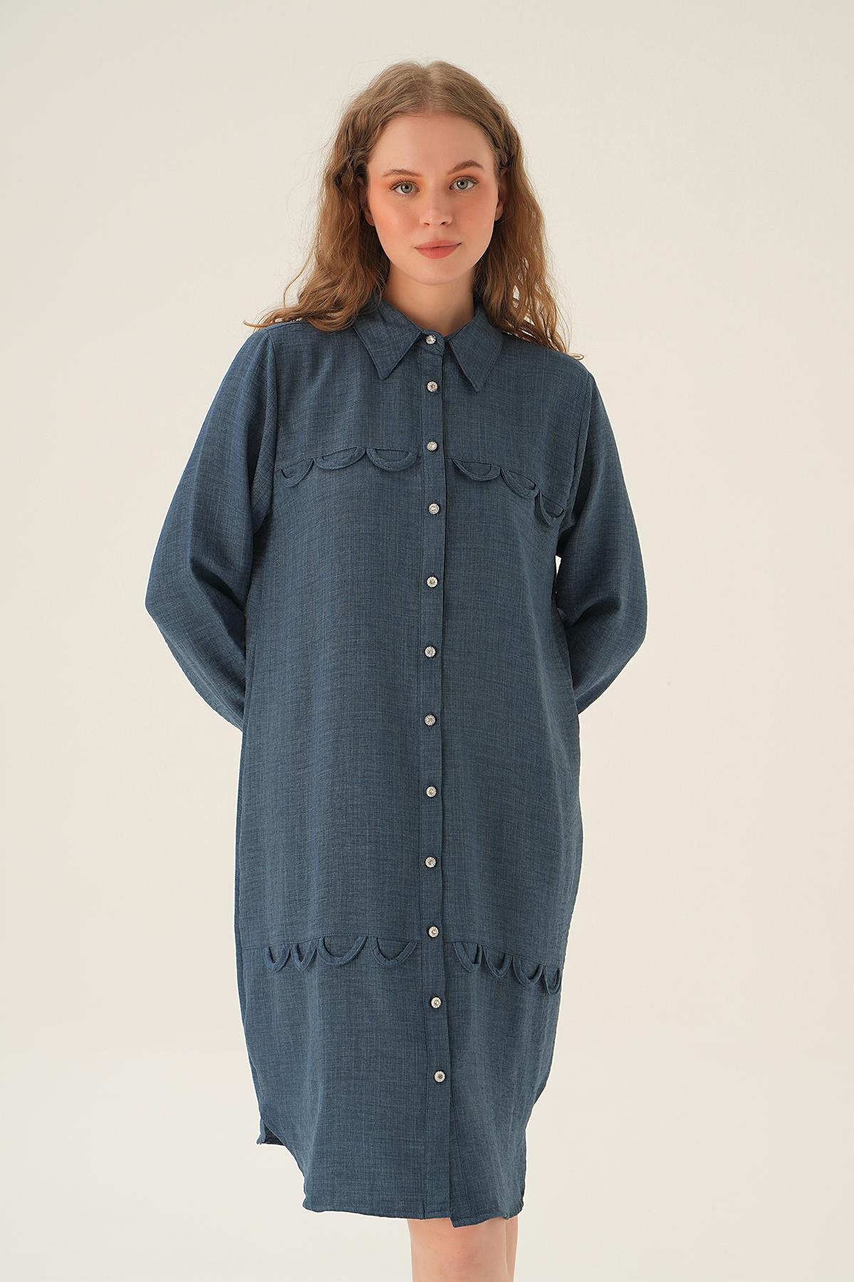 İndigo Göğüs Etek Detay Tunik 26515 - 2