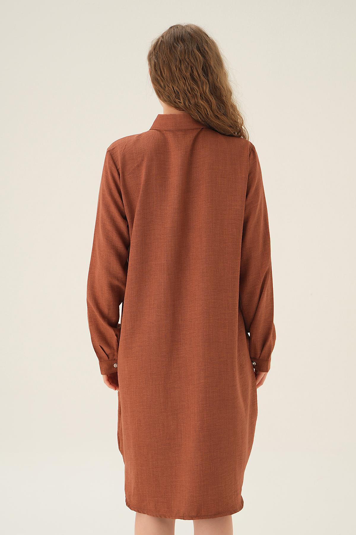 26515 Göğüs Etek Detay Tunik Kahve - 4