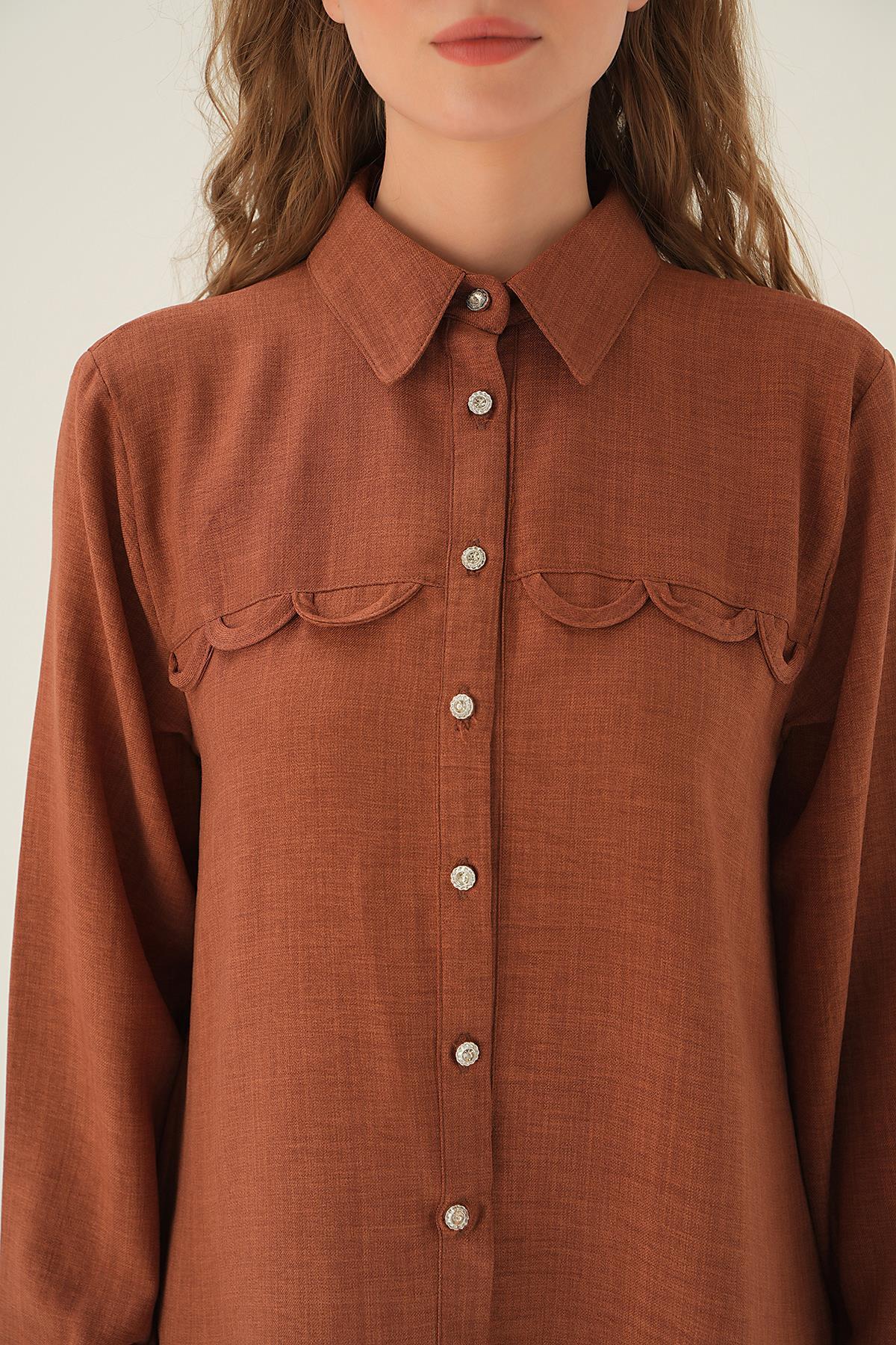 26515 Göğüs Etek Detay Tunik Kahve - 5