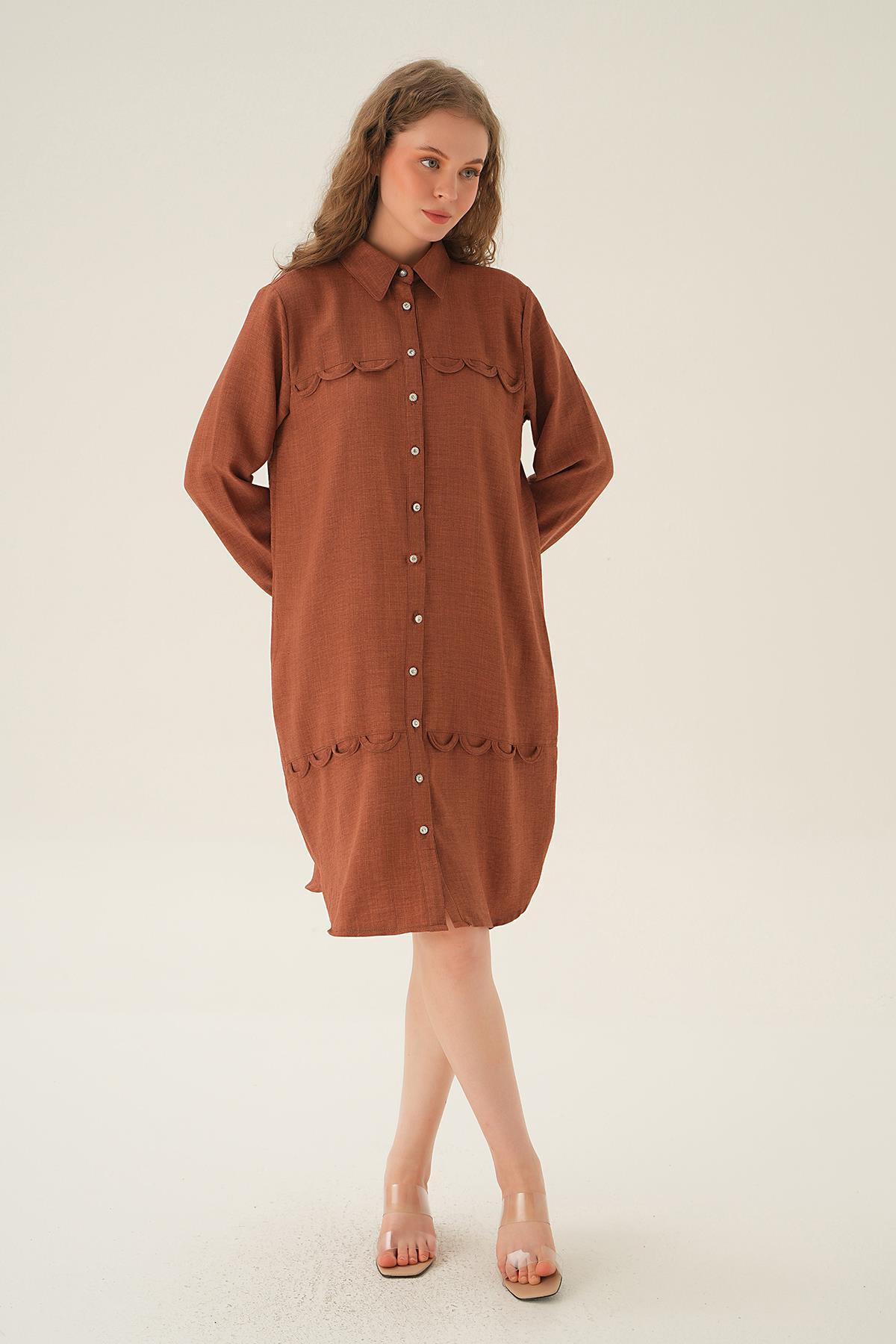 26515 Göğüs Etek Detay Tunik Kahve - 6