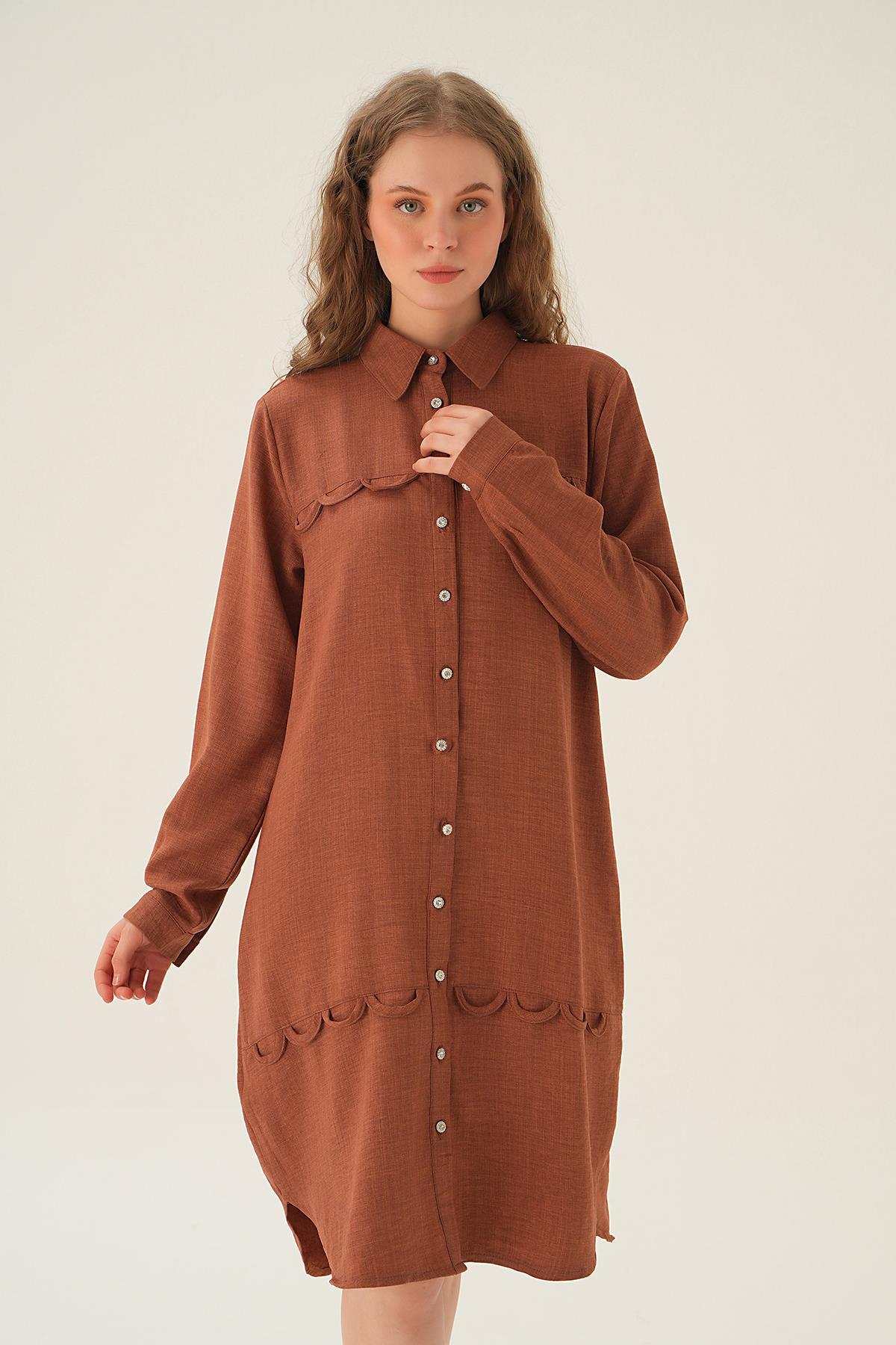 Kahve Göğüs Etek Detay Tunik 26515 