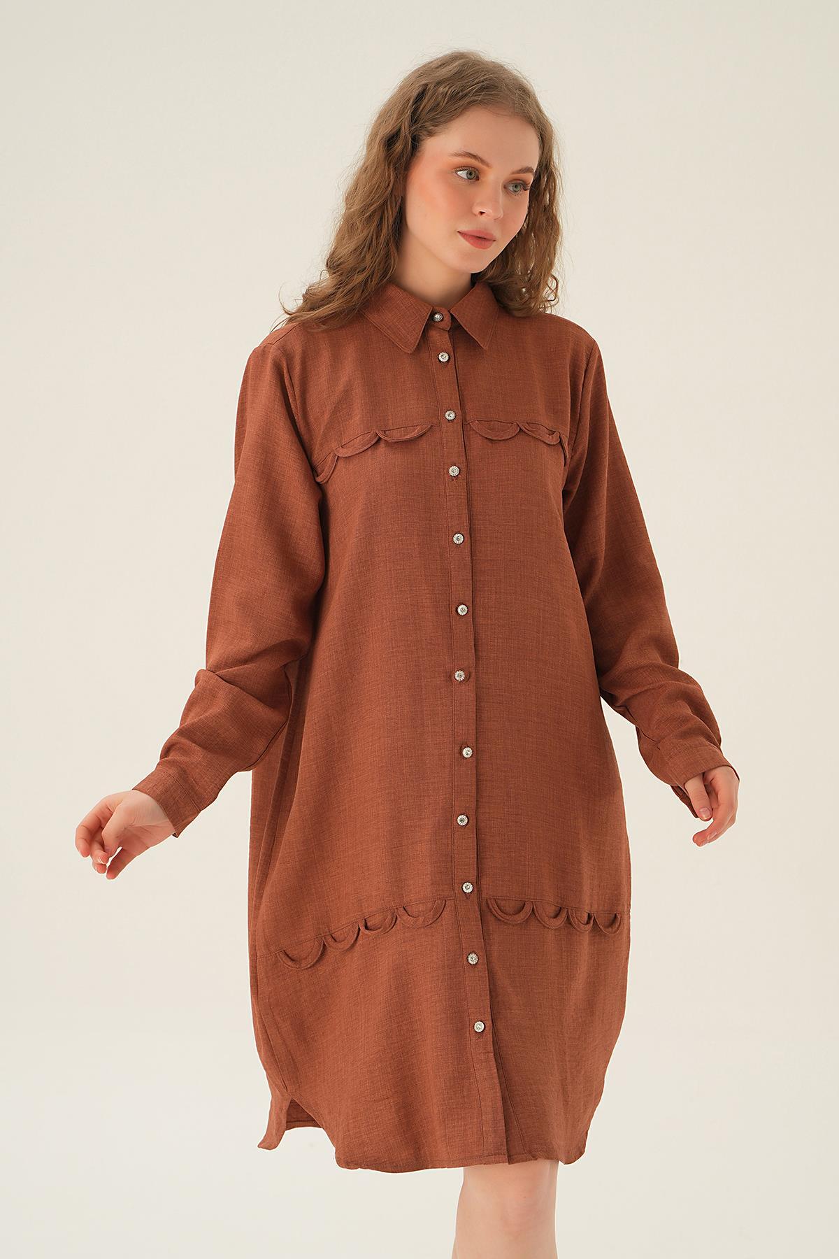 Kahve Göğüs Etek Detay Tunik 26515 - 3