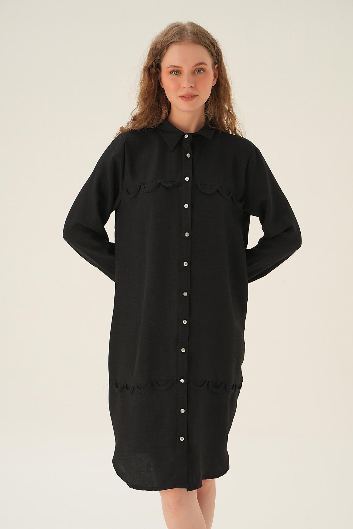 26515 Göğüs Etek Detay Tunik Siyah 