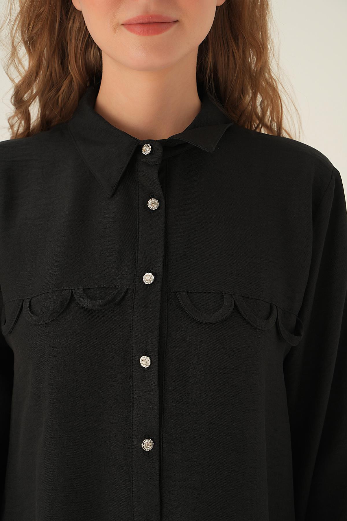 Siyah Göğüs Etek Detay Tunik 26515 - 3