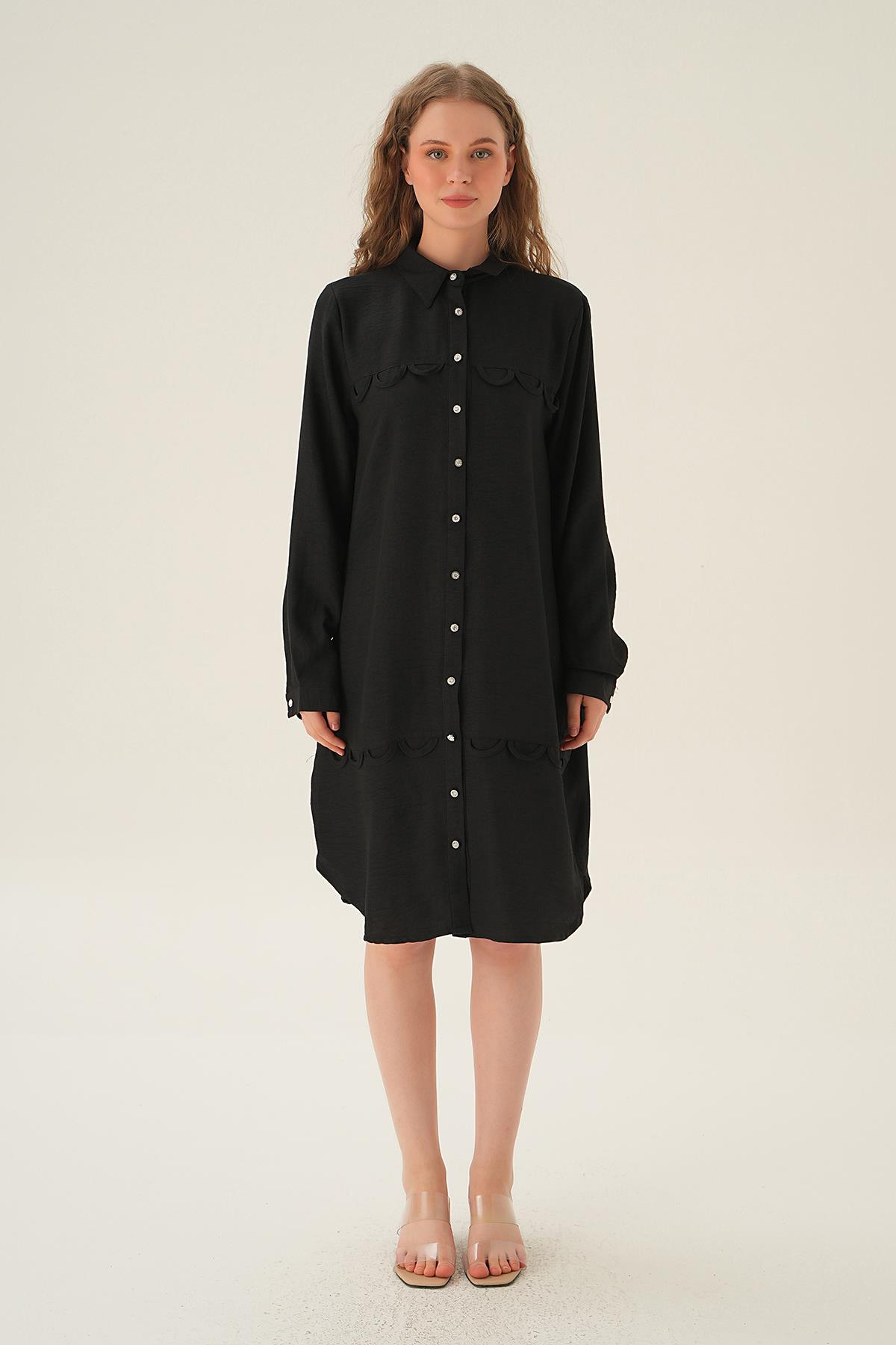 Siyah Göğüs Etek Detay Tunik 26515 - 4