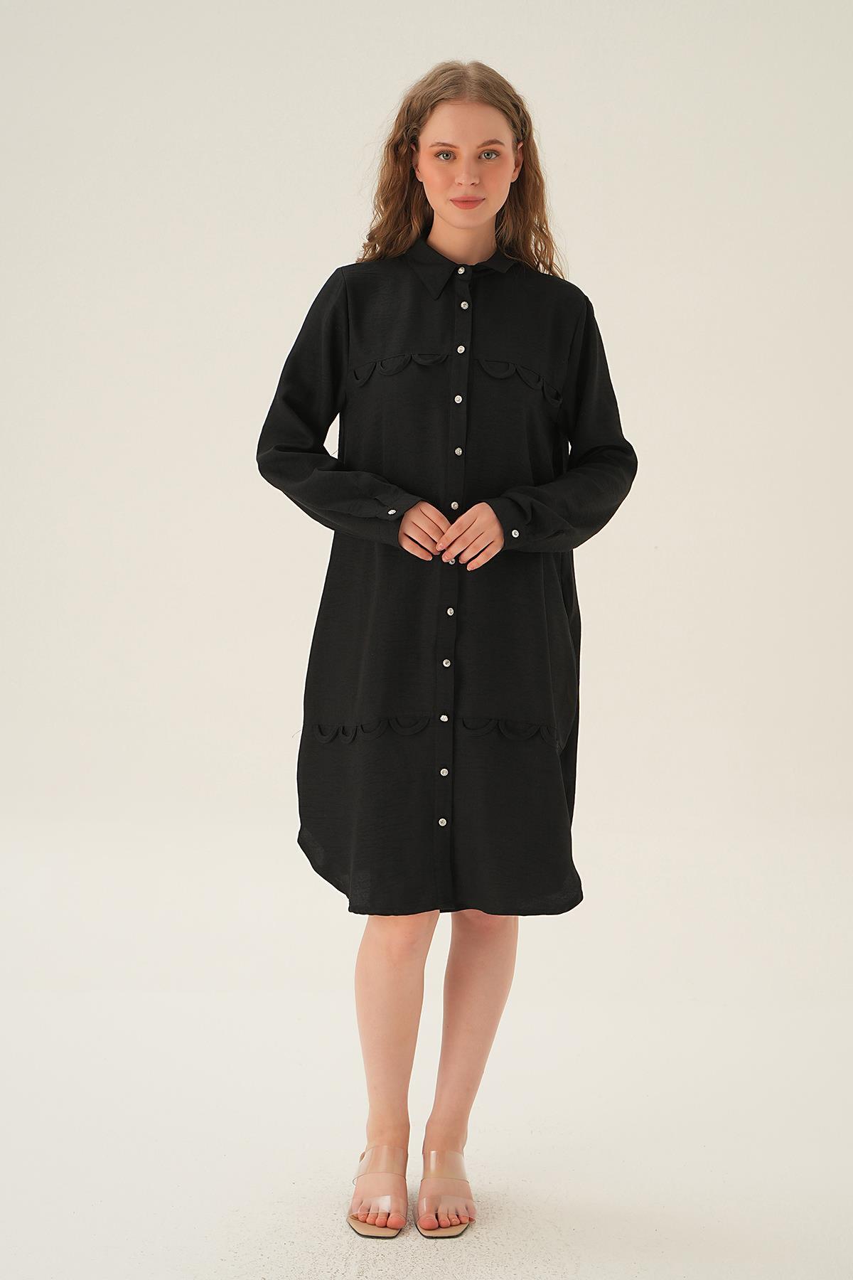 Siyah Göğüs Etek Detay Tunik 26515 - 5