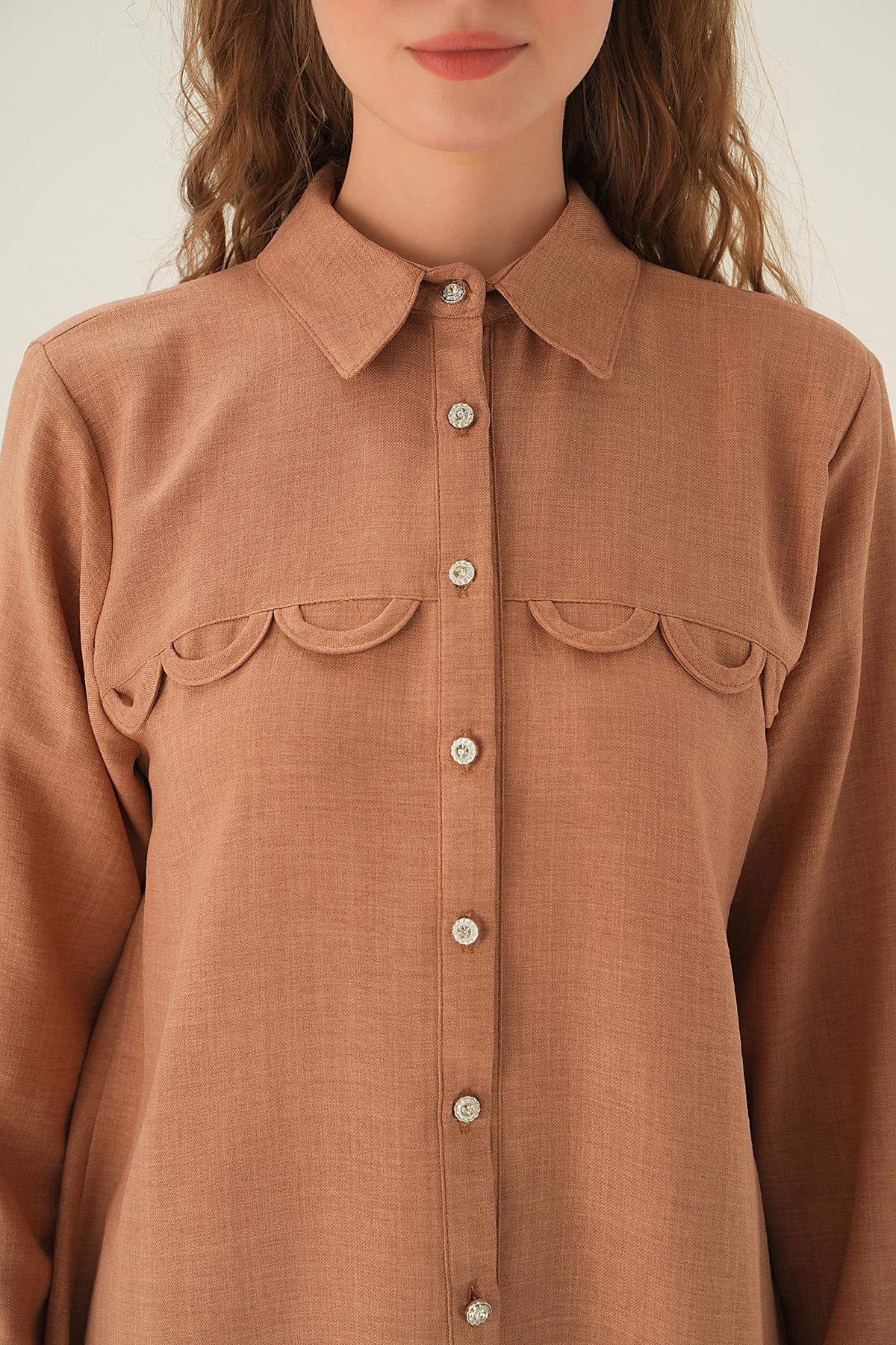 26515 Göğüs Etek Detay Tunik Vizon - 3