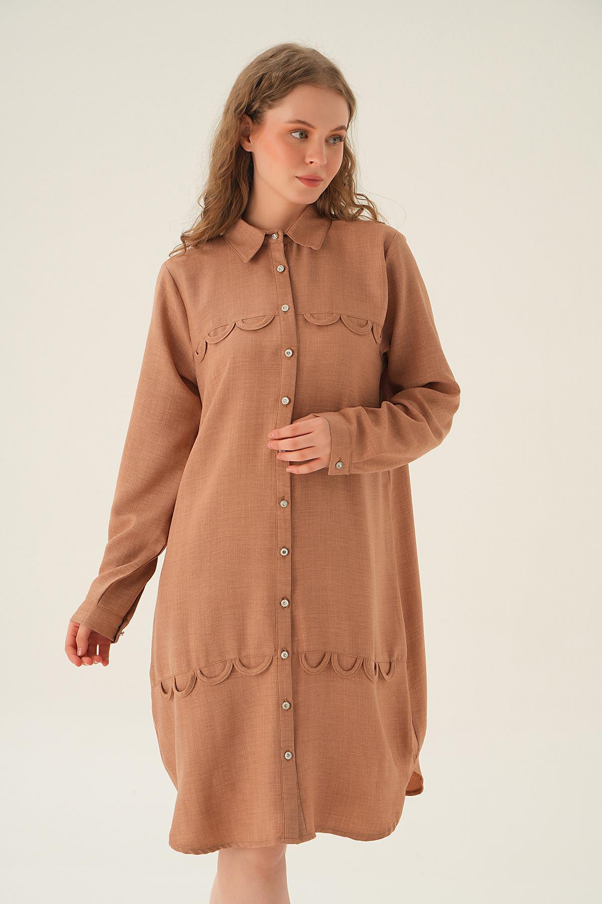 26515 Göğüs Etek Detay Tunik Vizon - 6