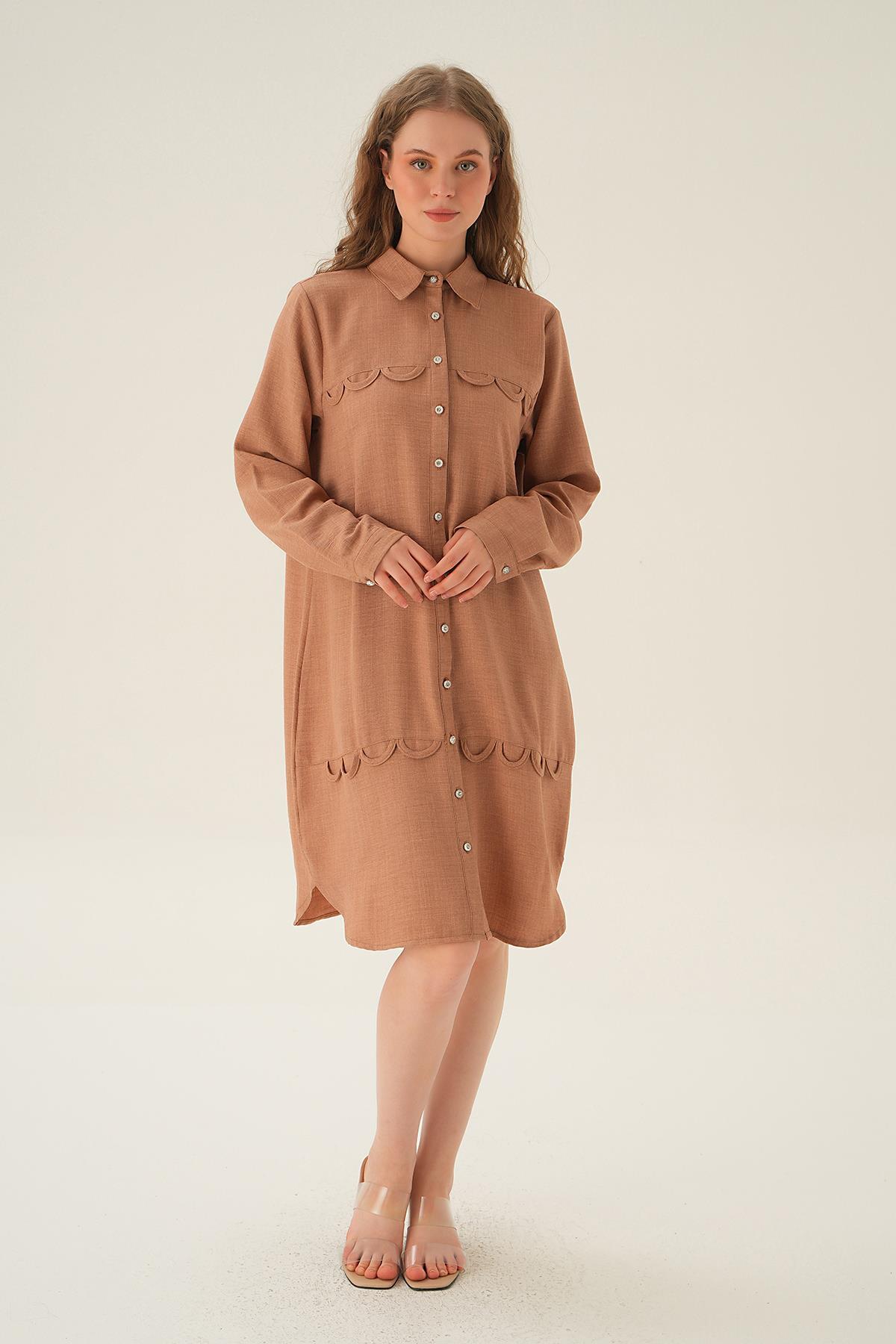 26515 Göğüs Etek Detay Tunik Vizon - 5