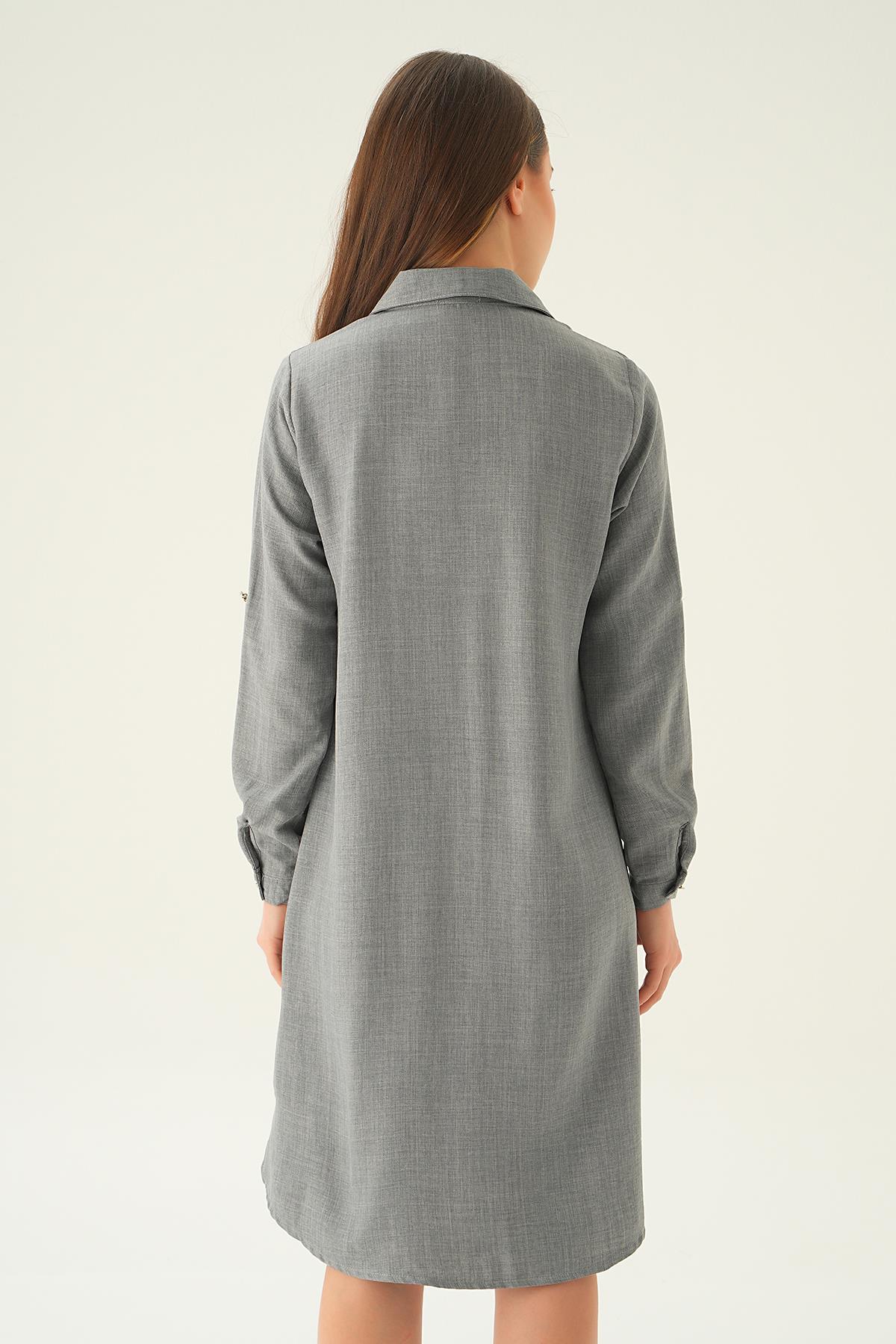 26523 Cep Taş Detay Tunik Gri - 5