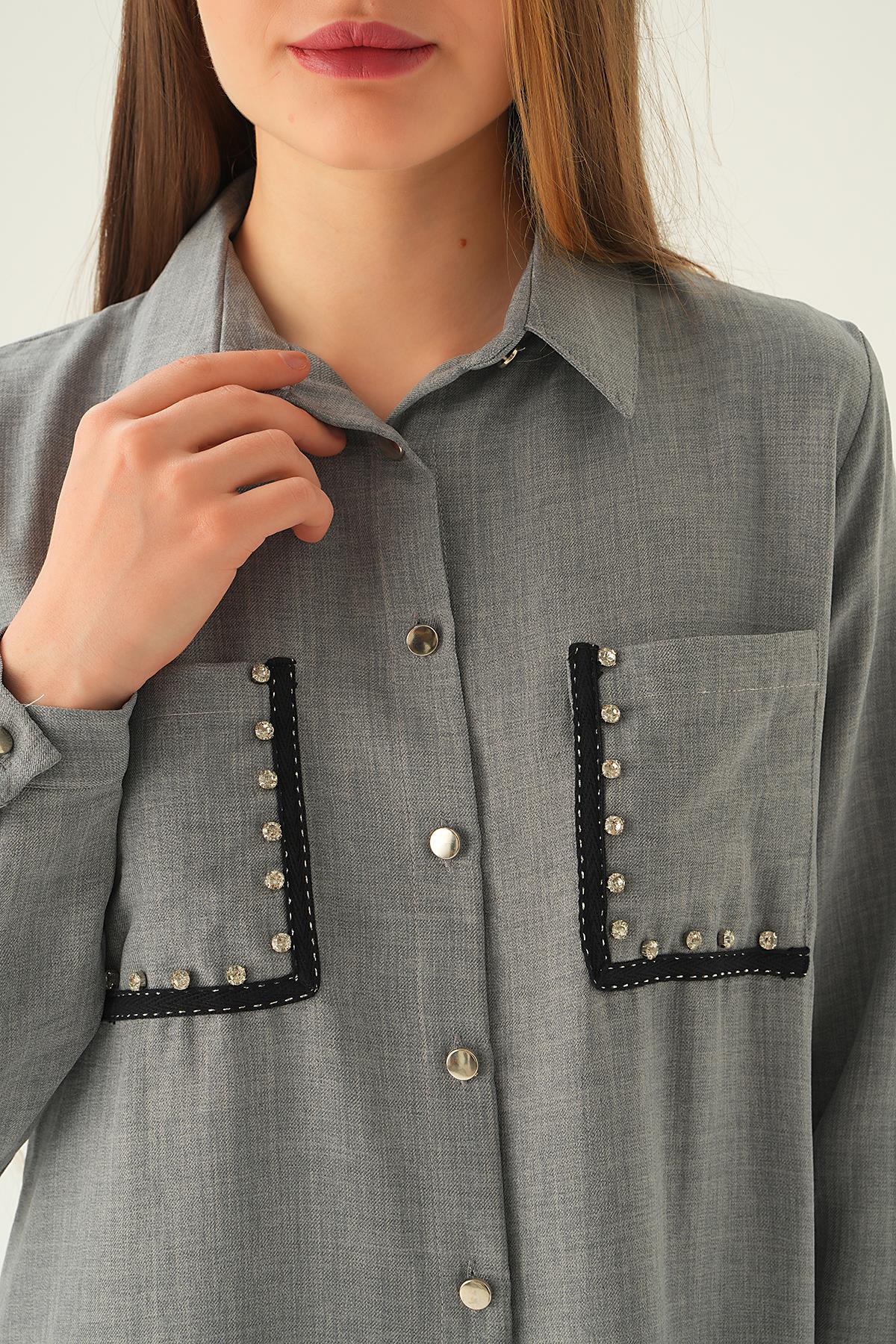 Gri Cep Taş Detay Tunik 26523 - 2